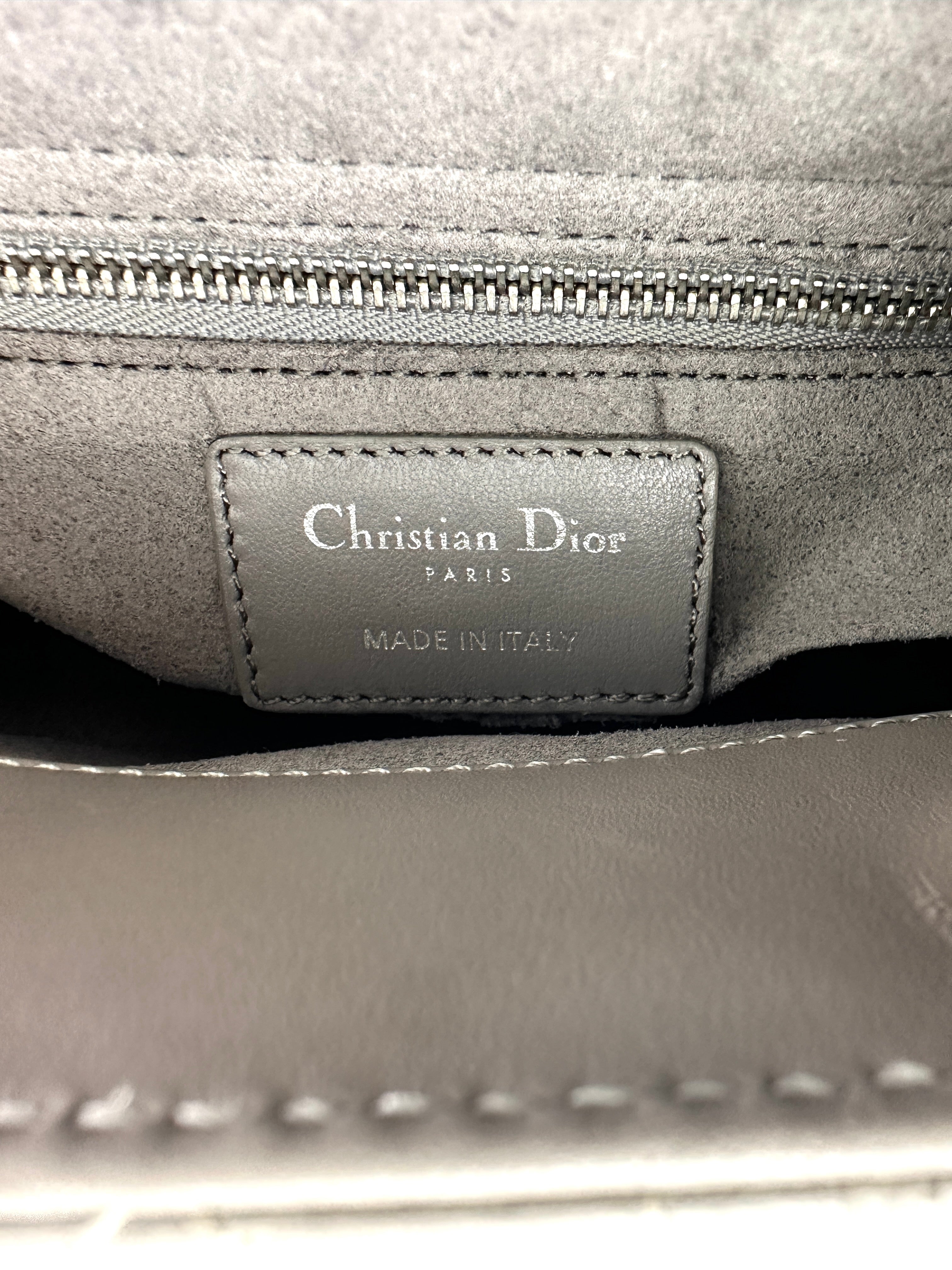 Christian Dior Lady Dior Grey Cannage Lambskin Handle Bag With Silver Buckle DR728