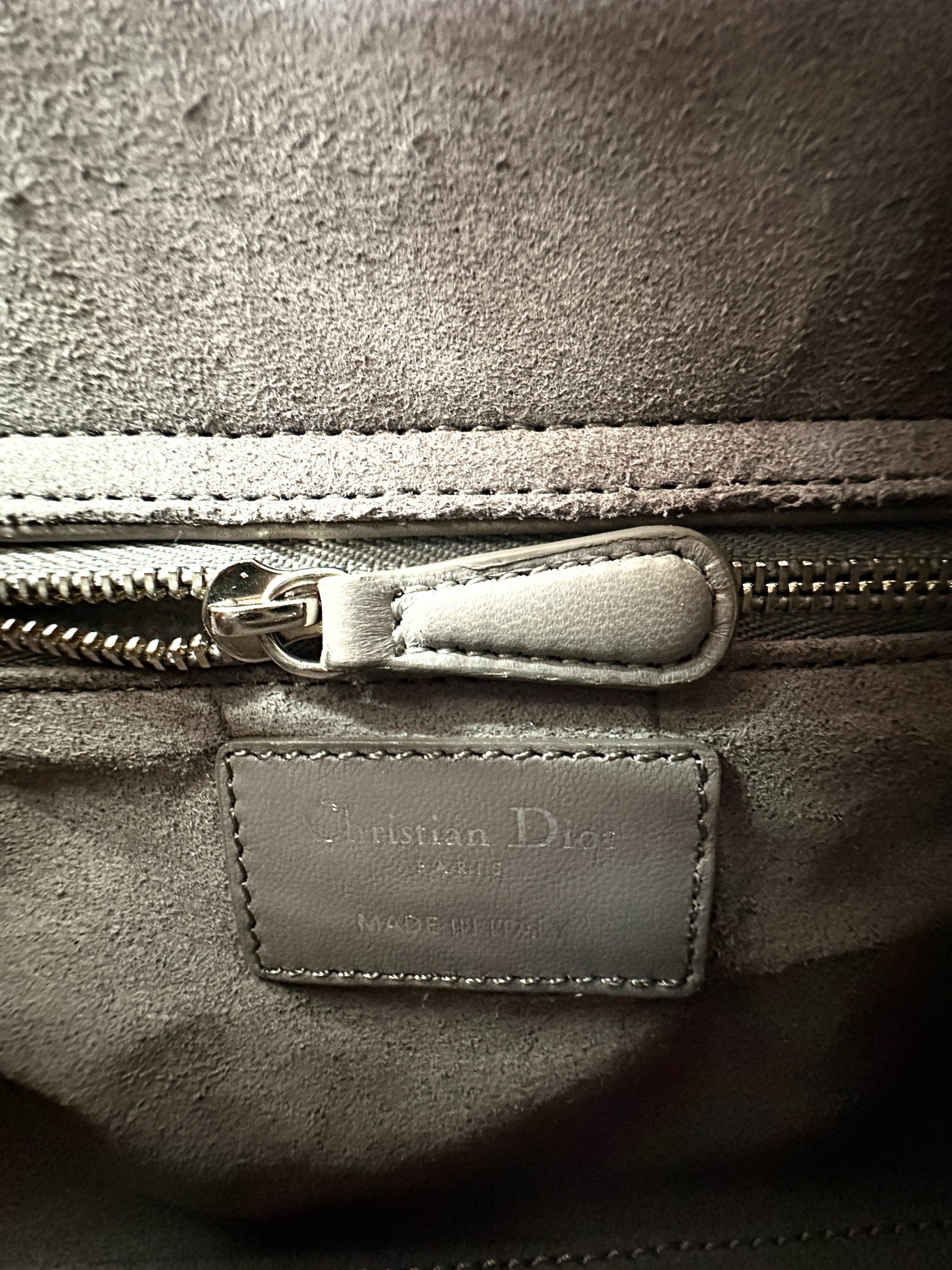 Christian Dior Lady Dior Grey Cannage Lambskin Handle Bag With Silver Buckle DR728