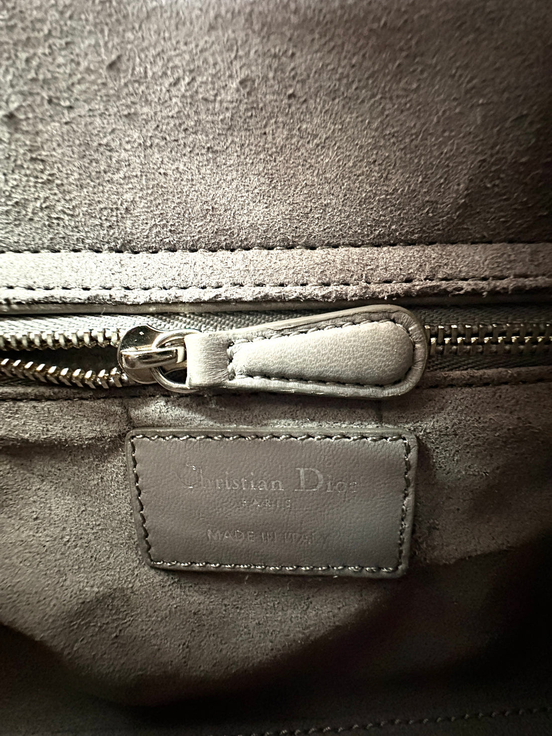 Christian Dior Lady Dior Grey Cannage Lambskin Handle Bag With Silver Buckle DR728