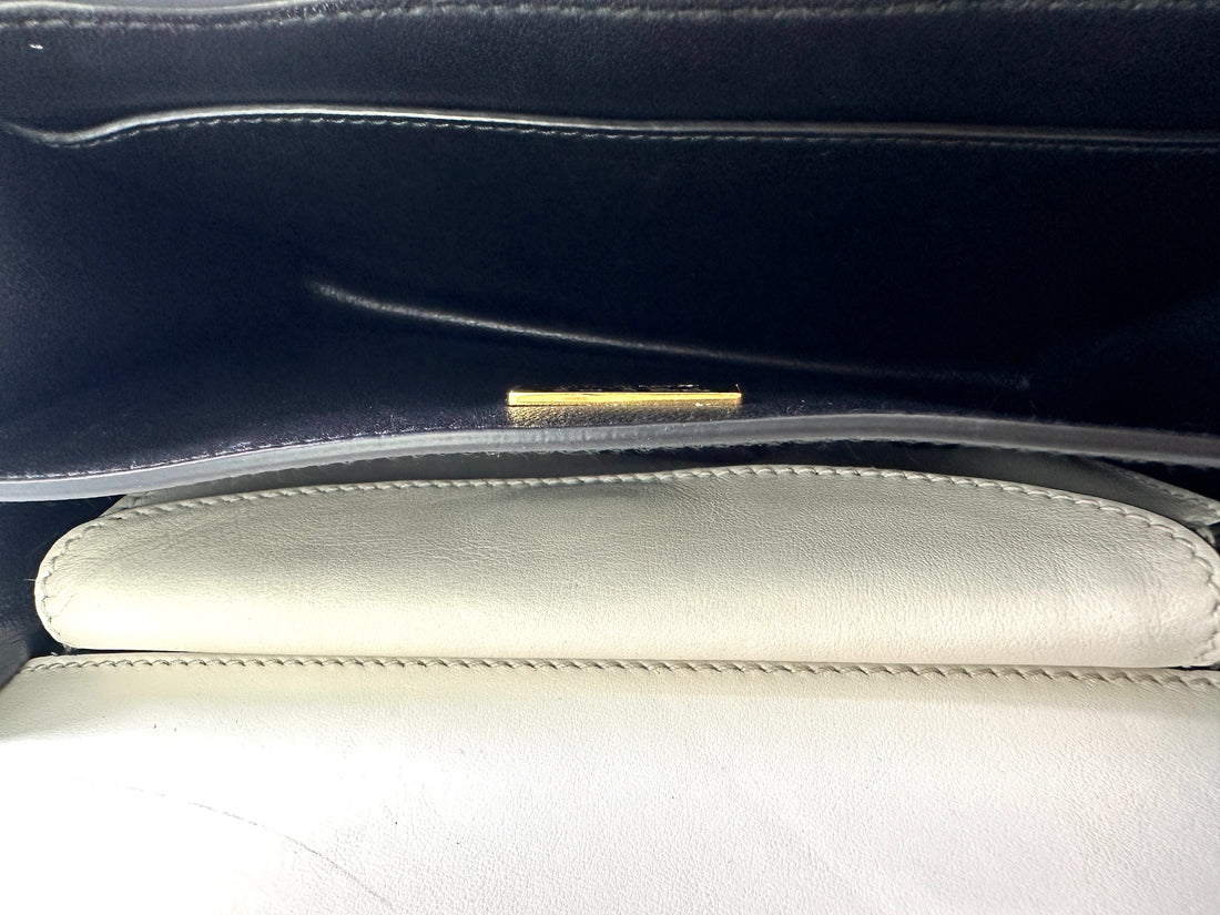 Prada Cahier Denim & Saffiano Leather Shoulder Bag With Gold Hardware PR323