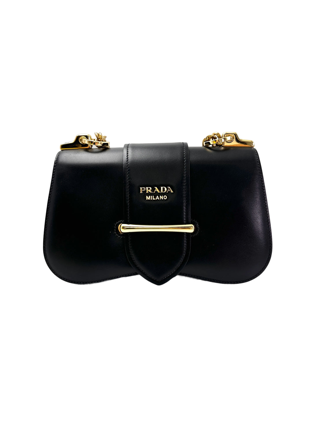 Prada Sidonie Black Leather Shoulder Bag With Gold Hardware PR324