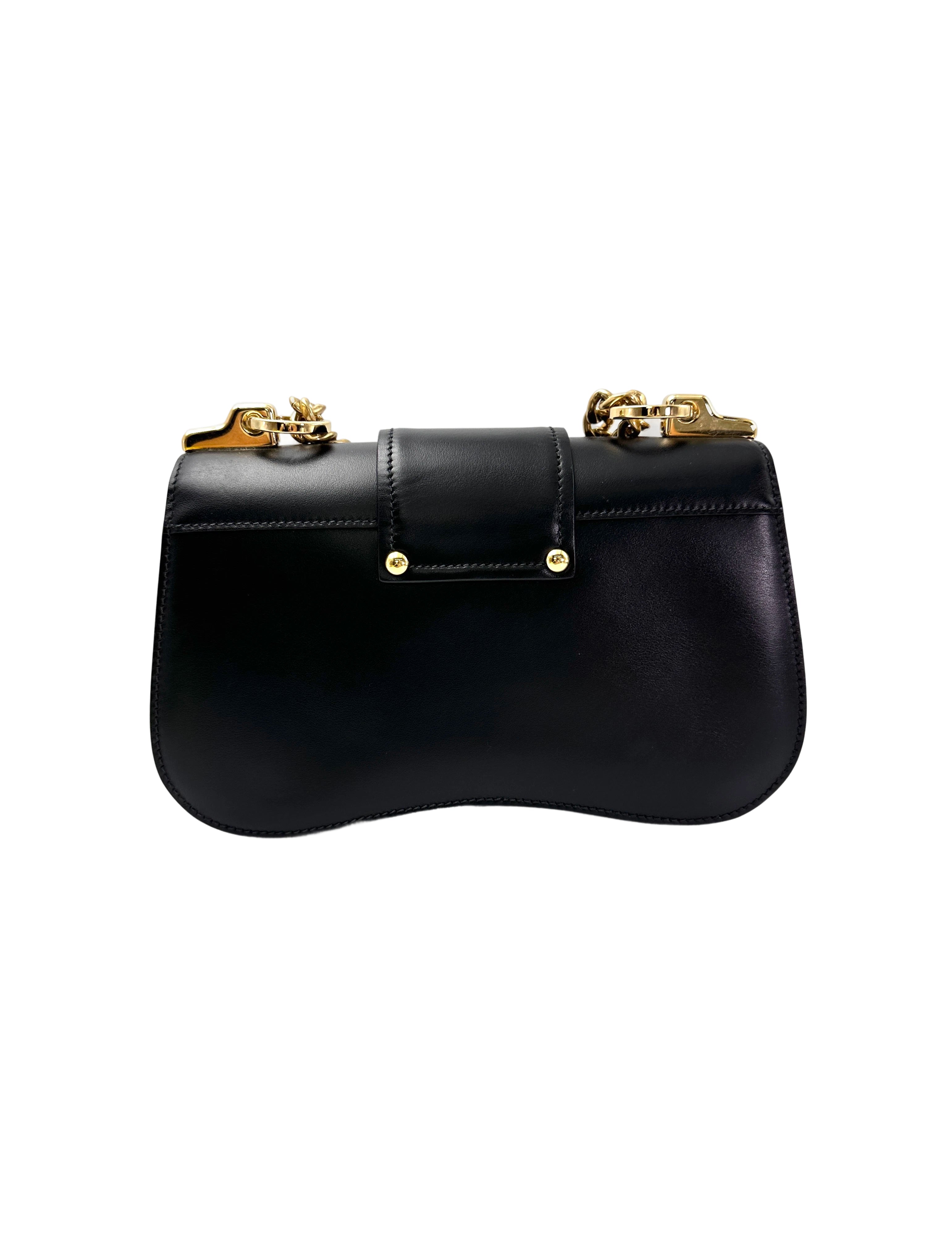 Prada Sidonie Black Leather Shoulder Bag With Gold Hardware PR324