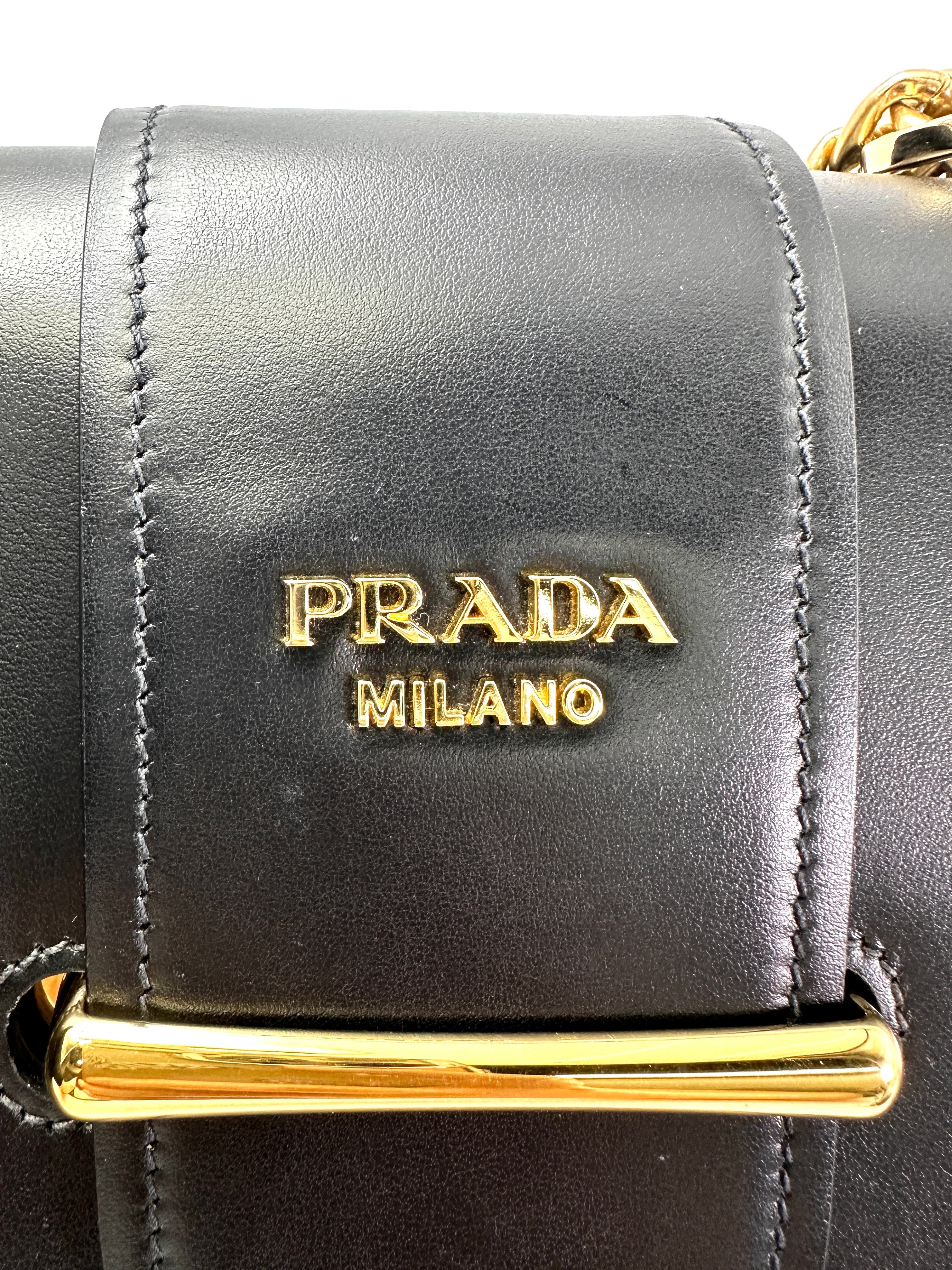 Prada Sidonie Black Leather Shoulder Bag With Gold Hardware PR324