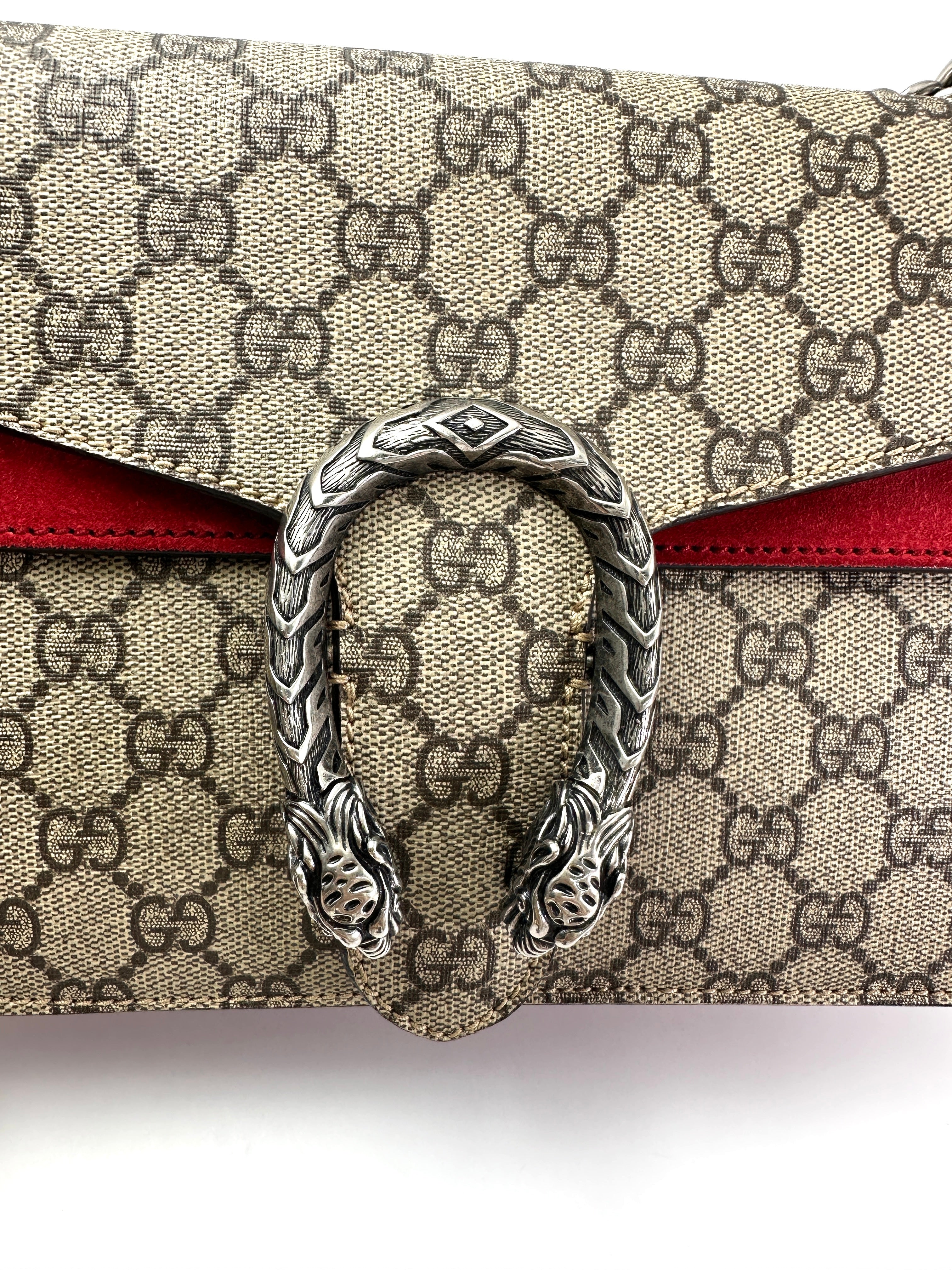 Gucci Dionysus GG Supreme Canvas Medium Size Shoulder Bag With Red Tirm GG974