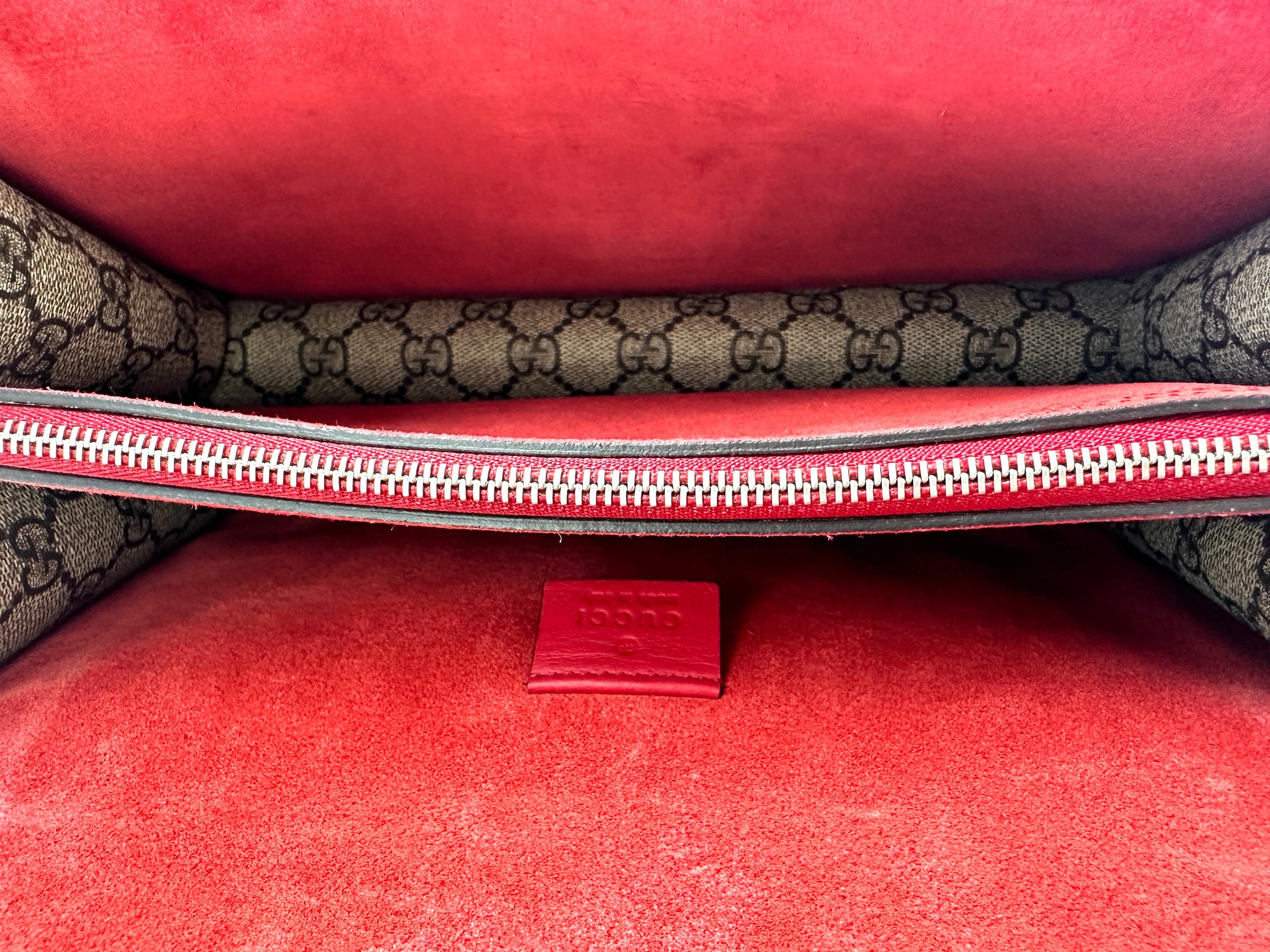 Gucci Dionysus GG Supreme Canvas Medium Size Shoulder Bag With Red Tirm GG974