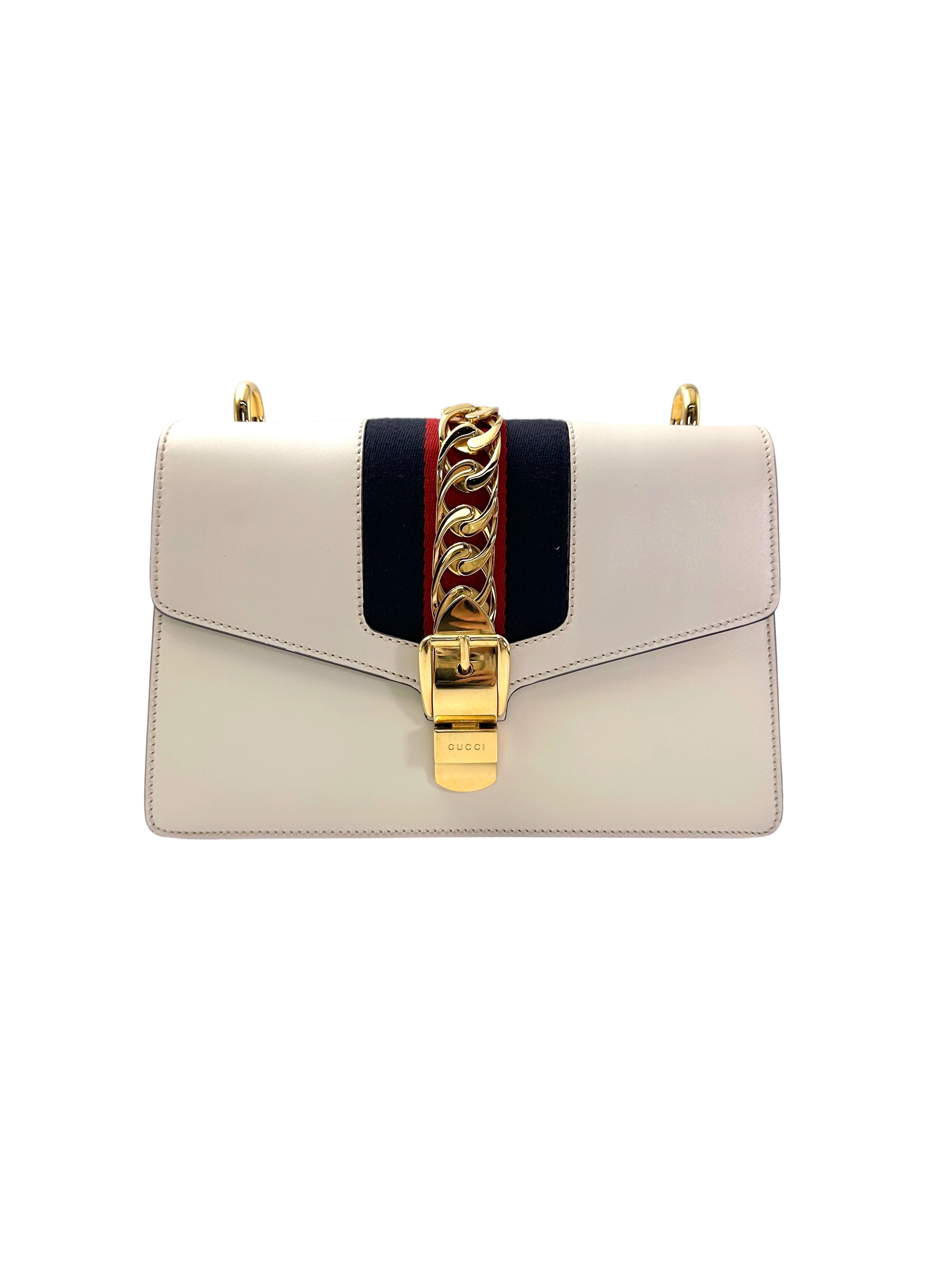 Gucci Sylvie White Leather Shoulder Bag GG970