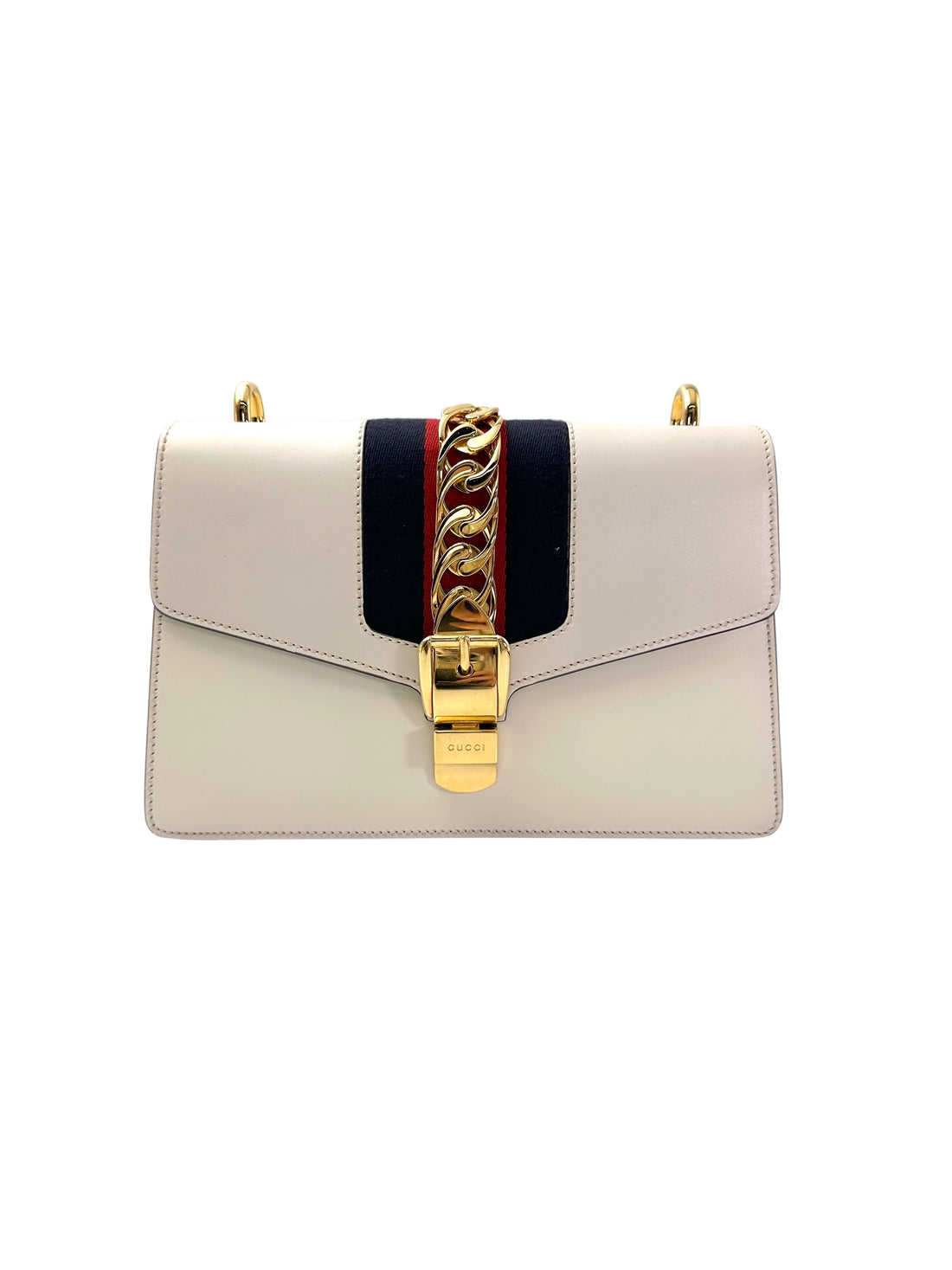 Gucci Sylvie White Leather Shoulder Bag GG970