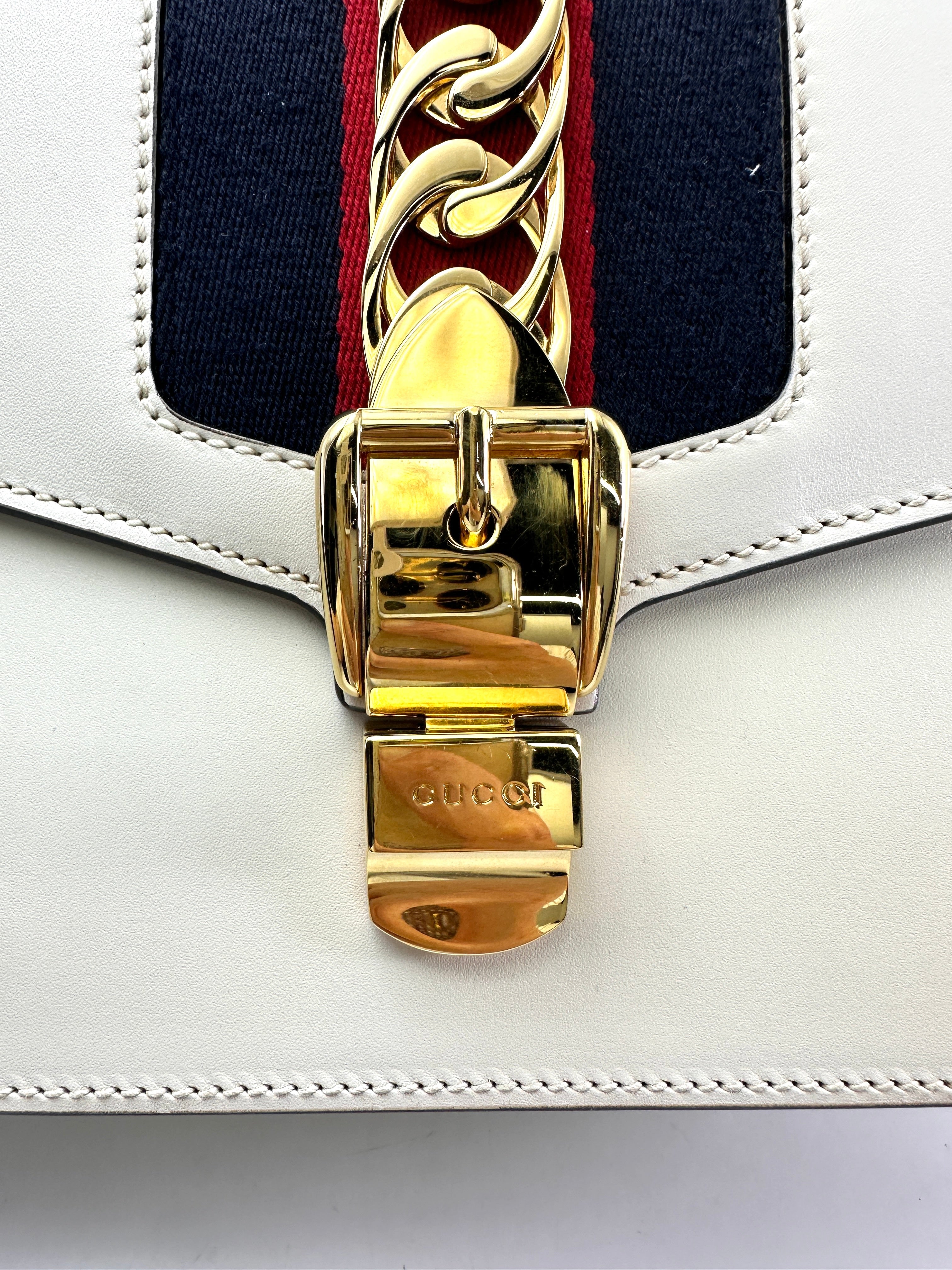 Gucci Sylvie White Leather Shoulder Bag GG970