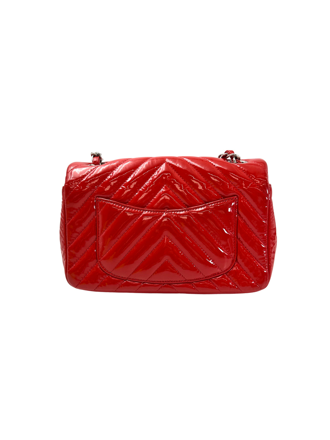 Chanel Classic Flap Red Chevron Quilted Patent Leather Shoulder Bag With Silver Buckle(21***51) CC1948