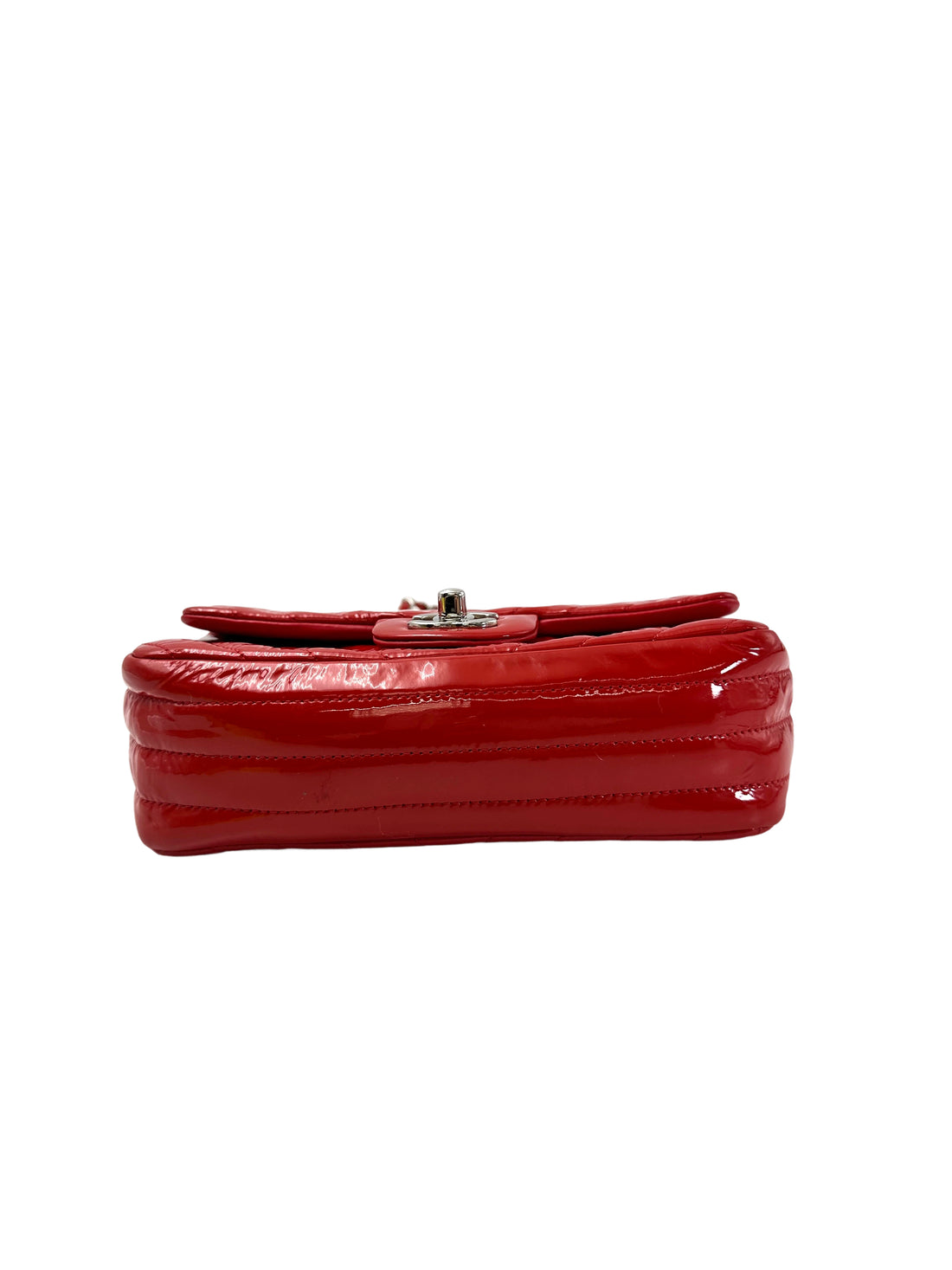 Chanel Classic Flap Red Chevron Quilted Patent Leather Shoulder Bag With Silver Buckle(21***51) CC1948