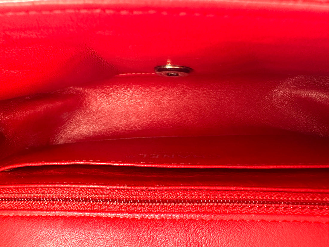 Chanel Classic Flap Red Chevron Quilted Patent Leather Shoulder Bag With Silver Buckle(21***51) CC1948