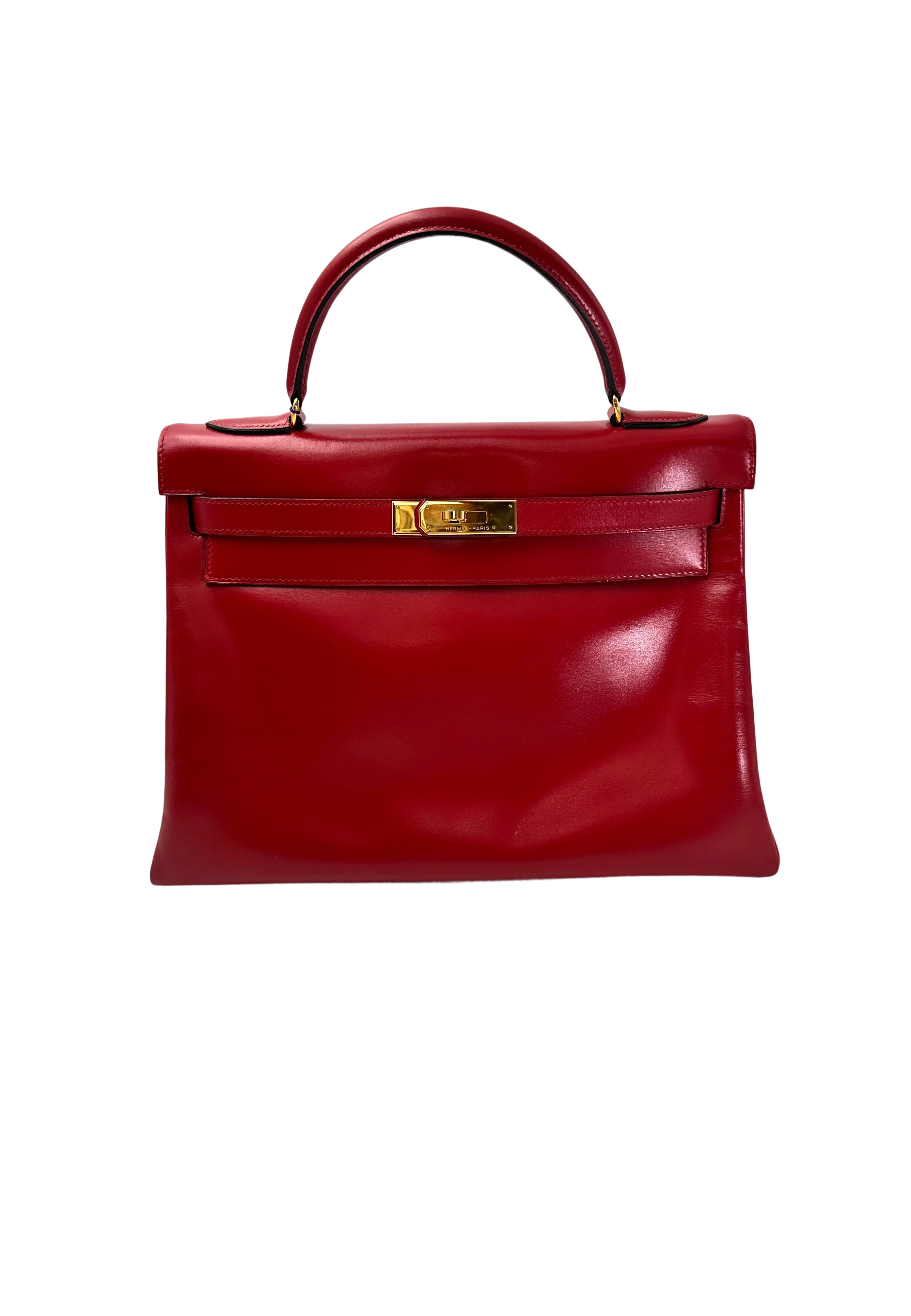 Hermes Kelly Red Leather Handle Bag With Gold Buckle HR109