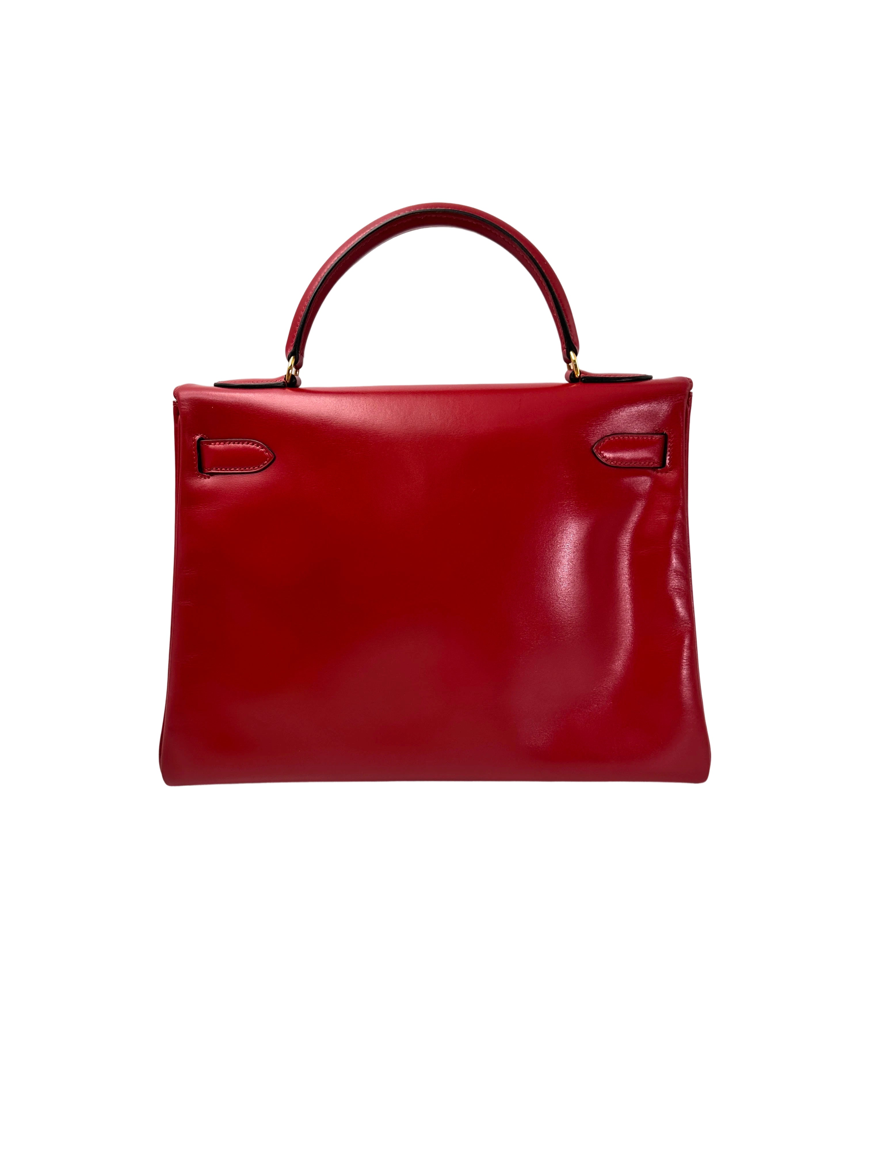 Hermes Kelly Red Leather Handle Bag With Gold Buckle HR109