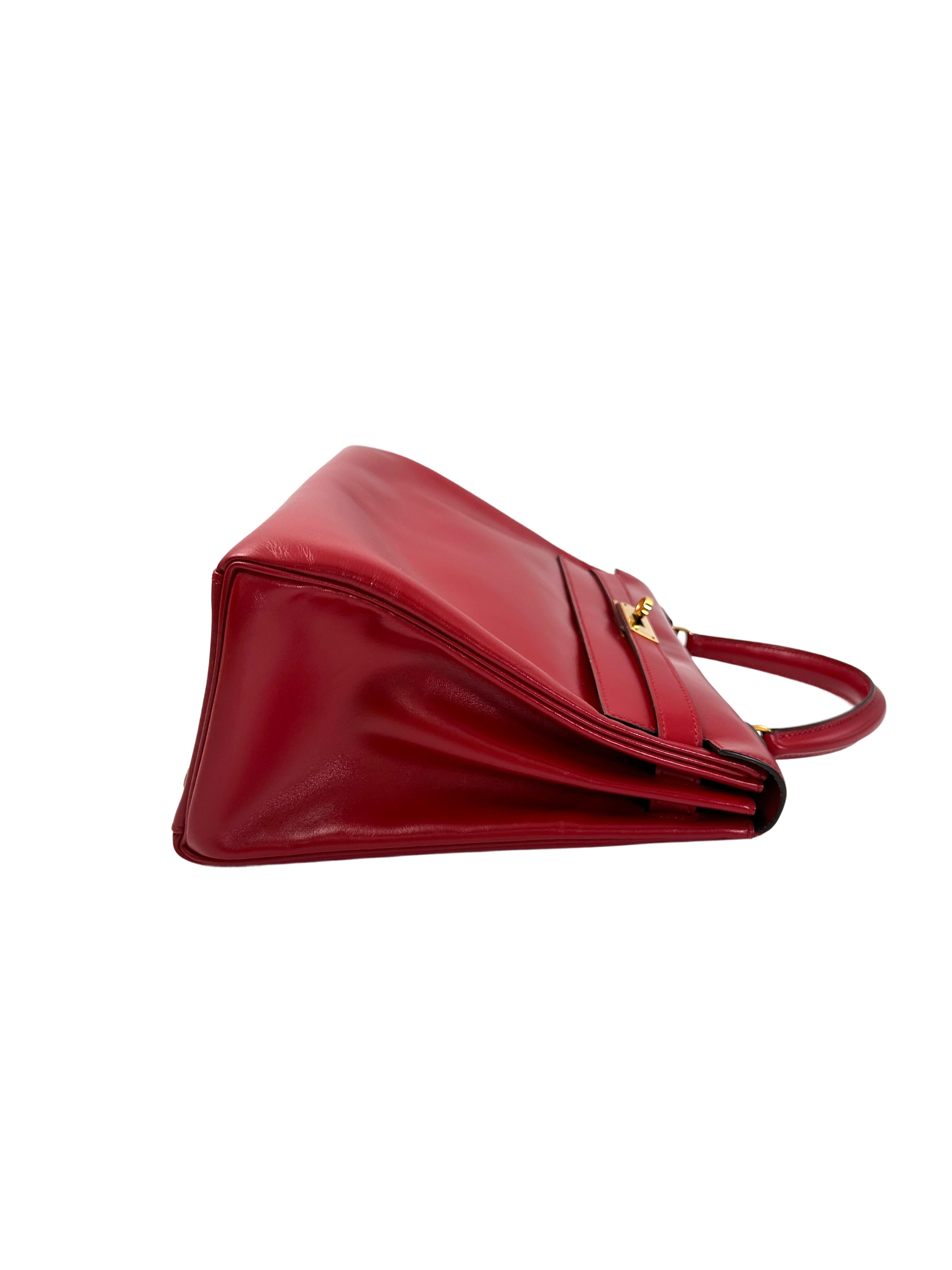 Hermes Kelly Red Leather Handle Bag With Gold Buckle HR109