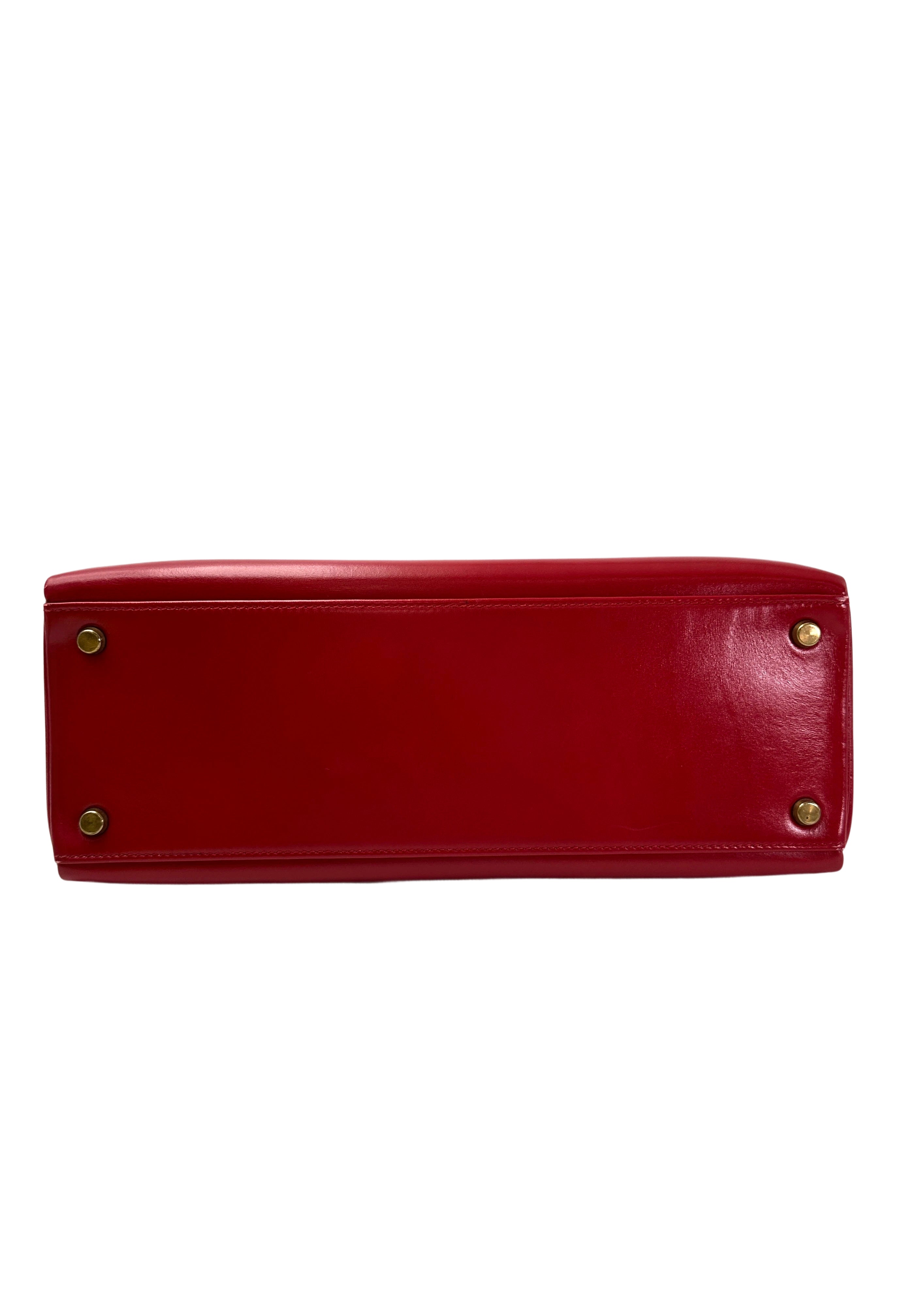 Hermes Kelly Red Leather Handle Bag With Gold Buckle HR109