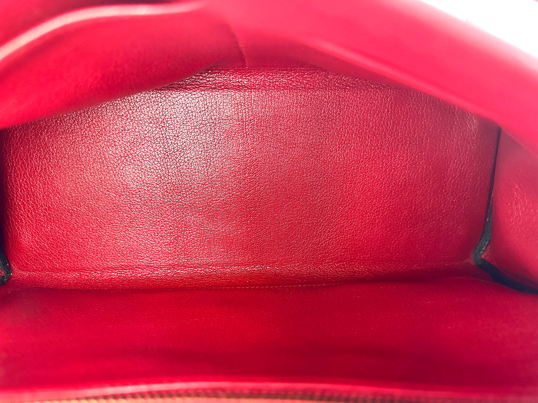 Hermes Kelly Red Leather Handle Bag With Gold Buckle HR109