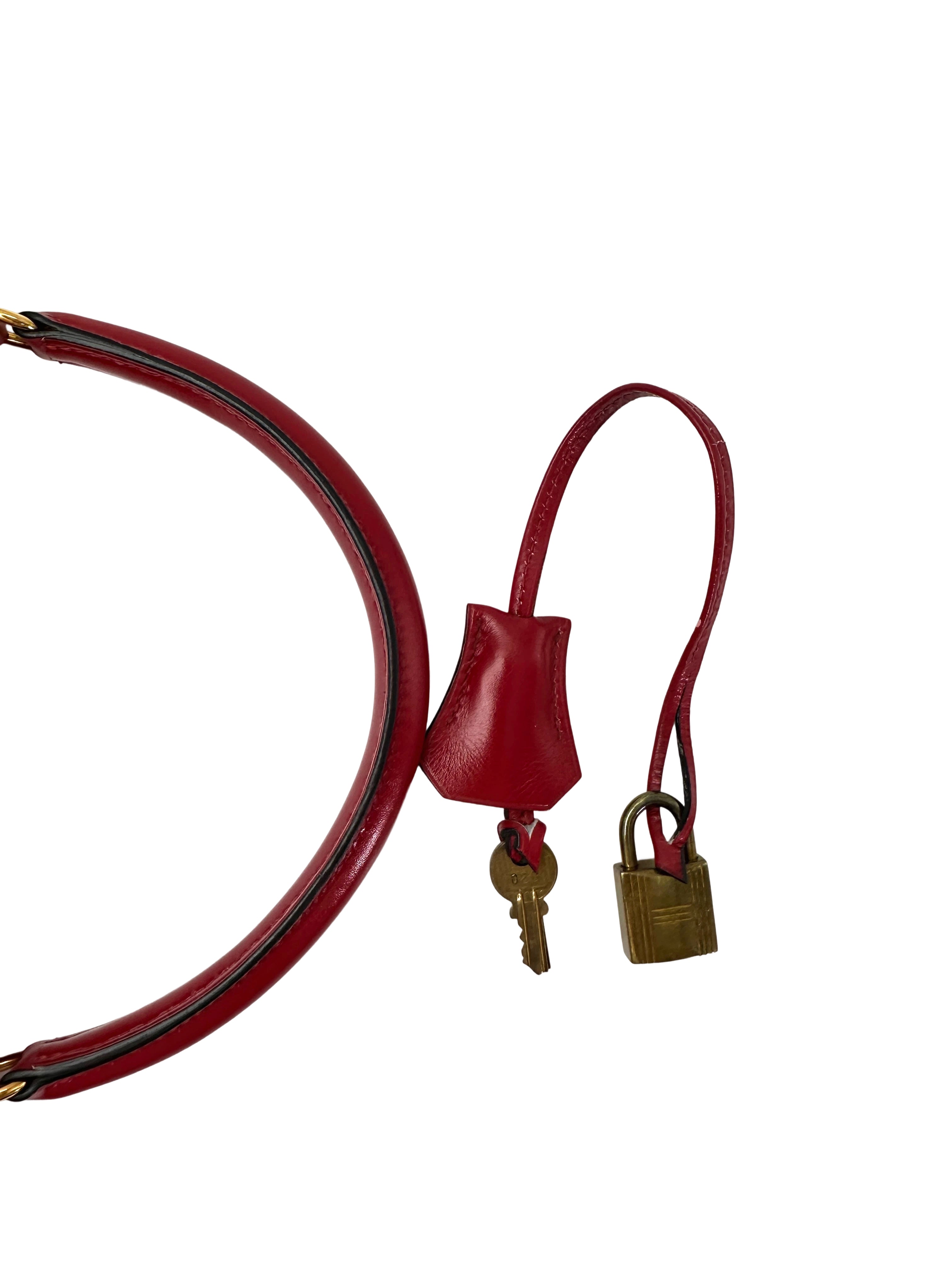 Hermes Kelly Red Leather Handle Bag With Gold Buckle HR109