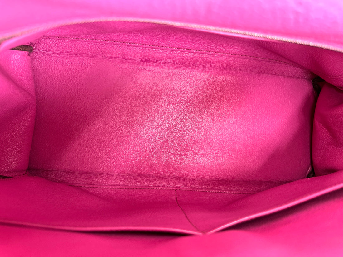 Hermes Kelly Pink Leather Handle Bag With Gold Buckle HR110