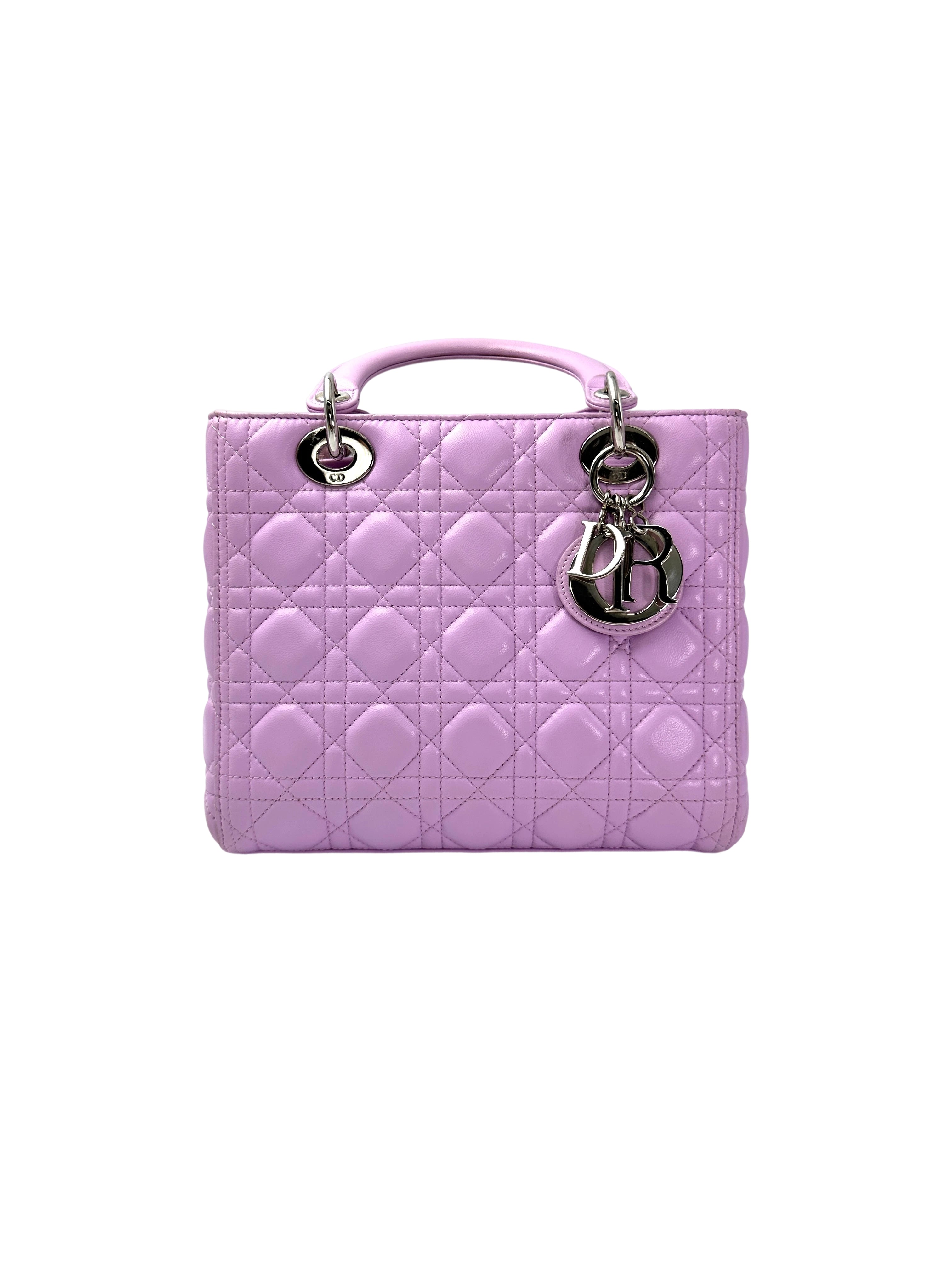 Christian Dior Lady Dior Pink Cannage Leather Handle Bag With Silver Charms DR730