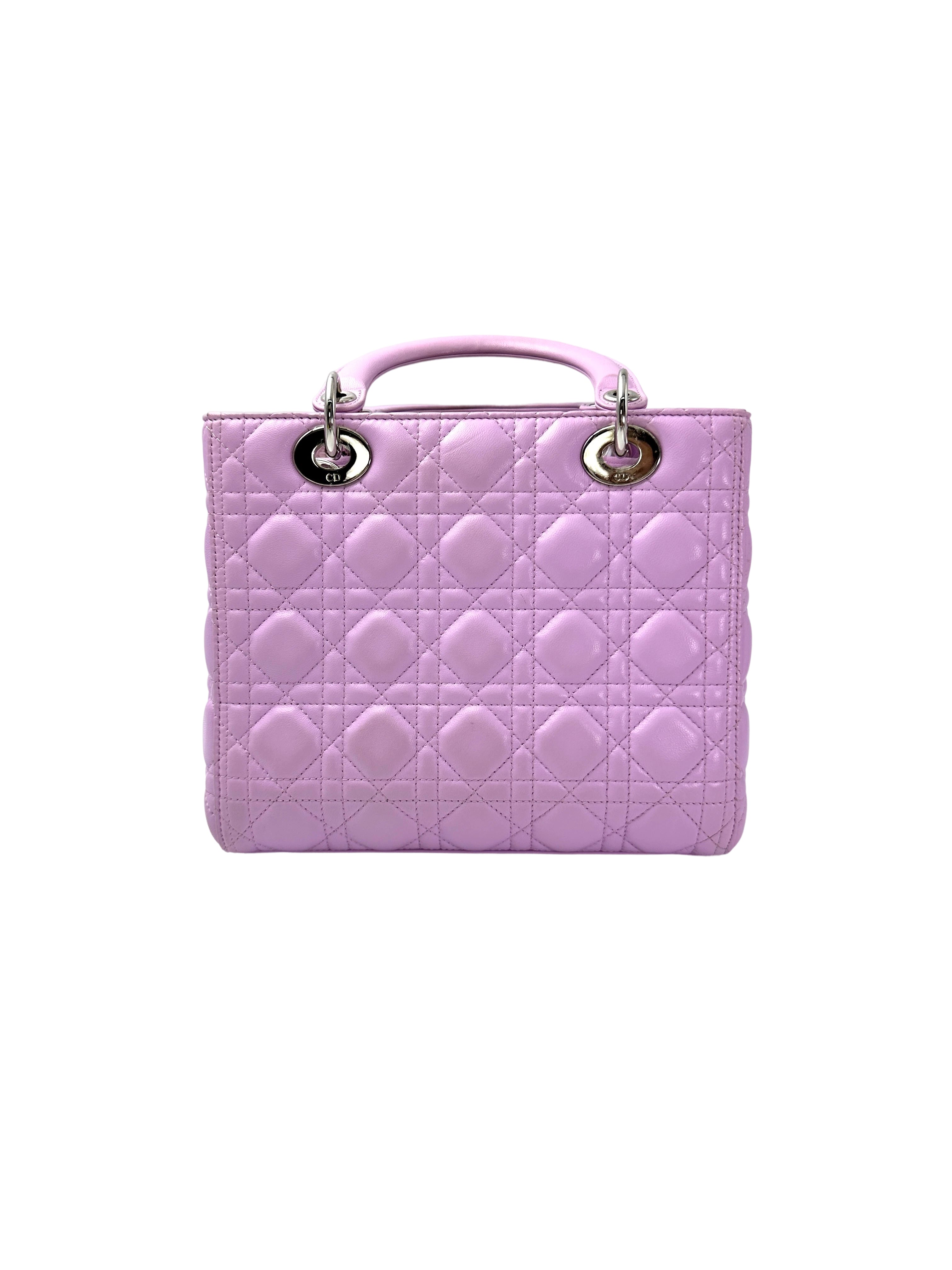 Christian Dior Lady Dior Pink Cannage Leather Handle Bag With Silver Charms DR730