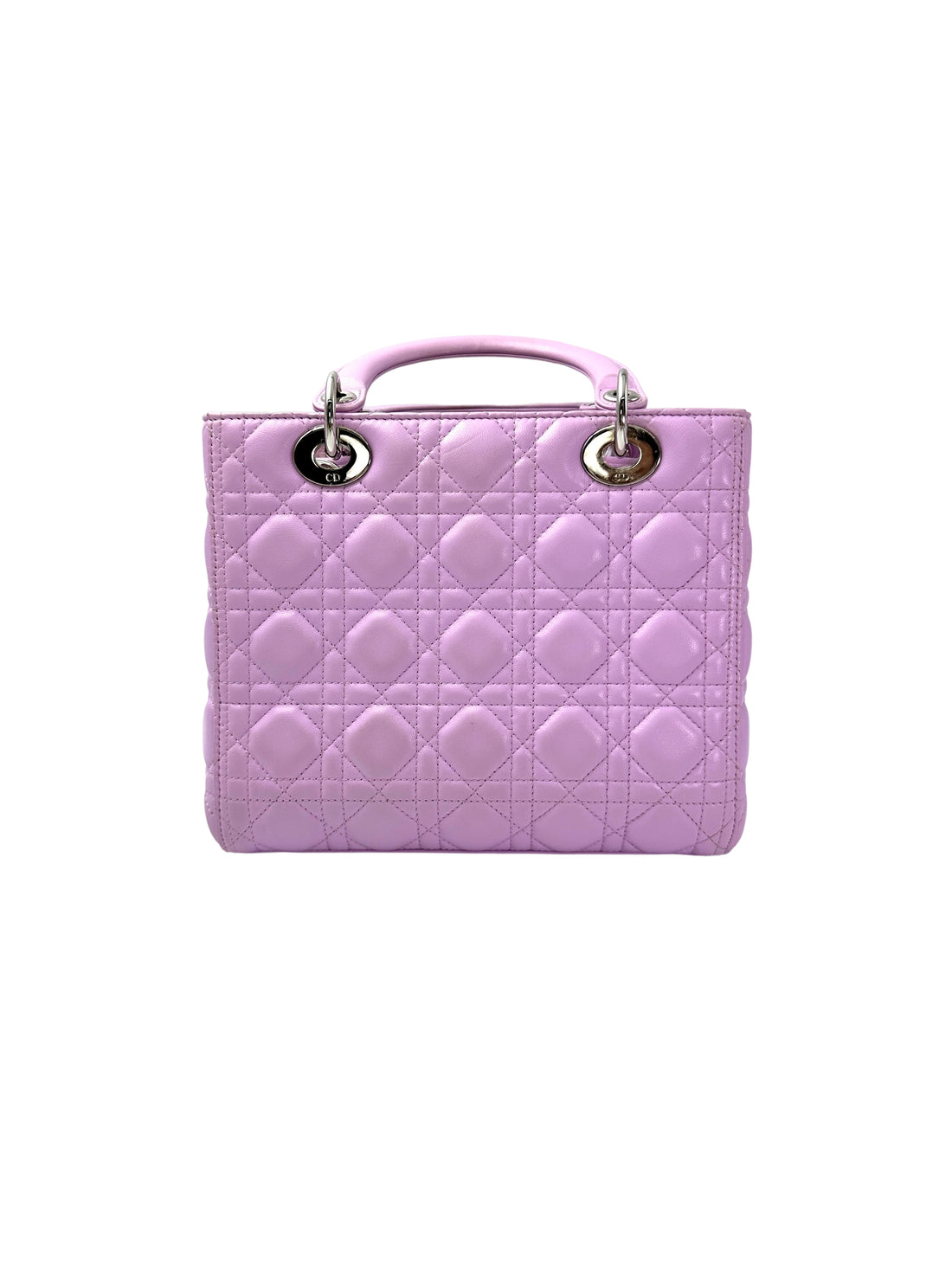 Christian Dior Lady Dior Pink Cannage Leather Handle Bag With Silver Charms DR730