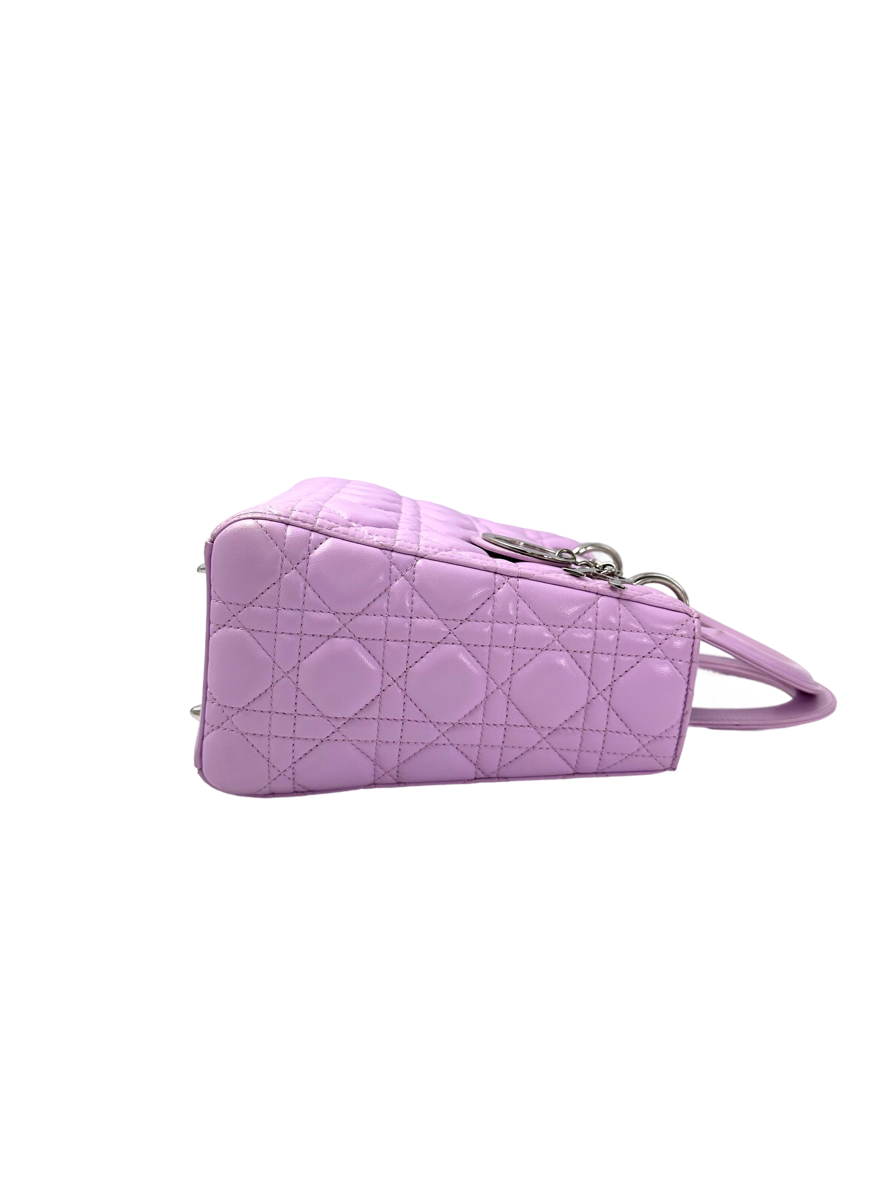 Christian Dior Lady Dior Pink Cannage Leather Handle Bag With Silver Charms DR730