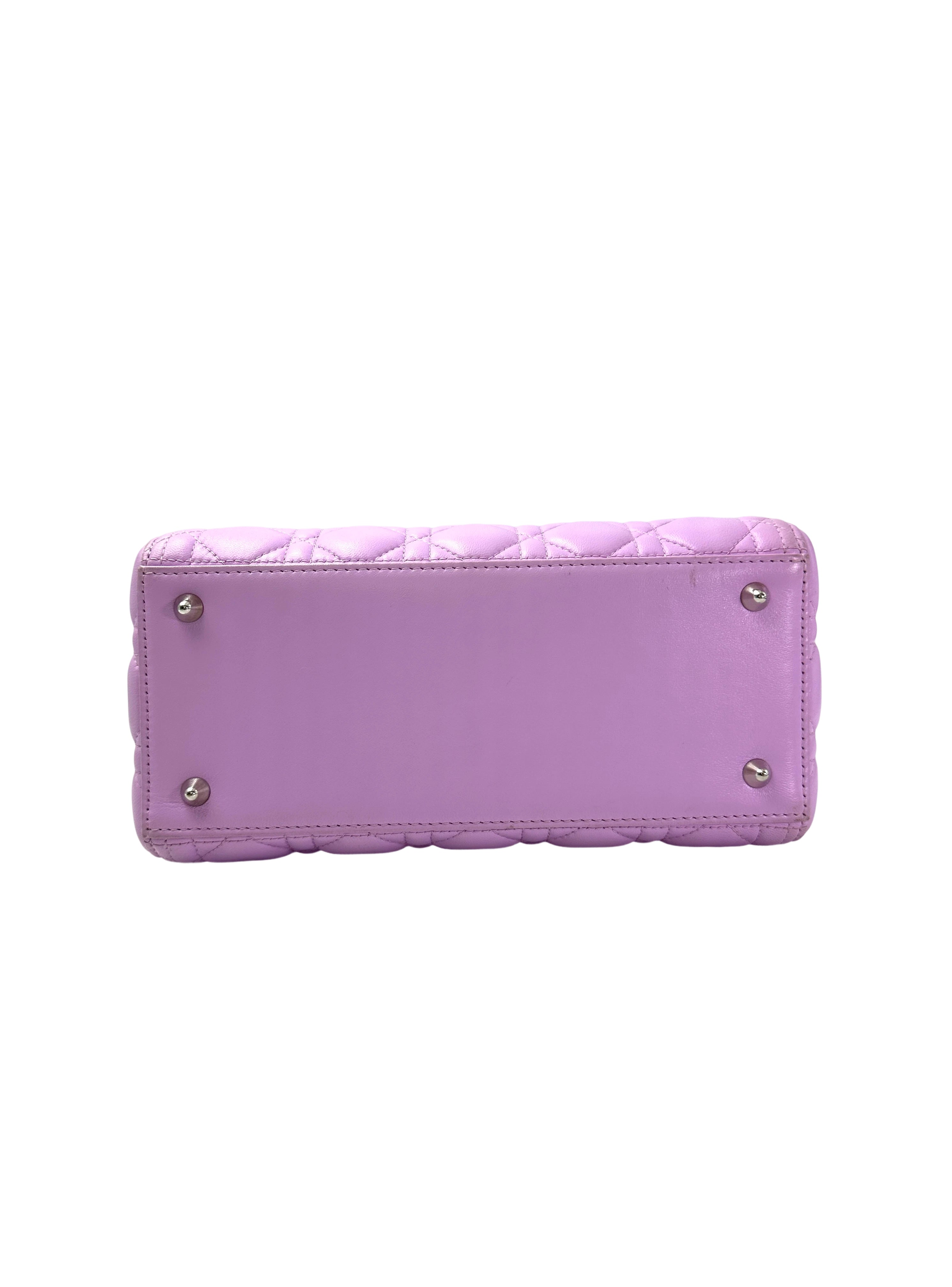 Christian Dior Lady Dior Pink Cannage Leather Handle Bag With Silver Charms DR730