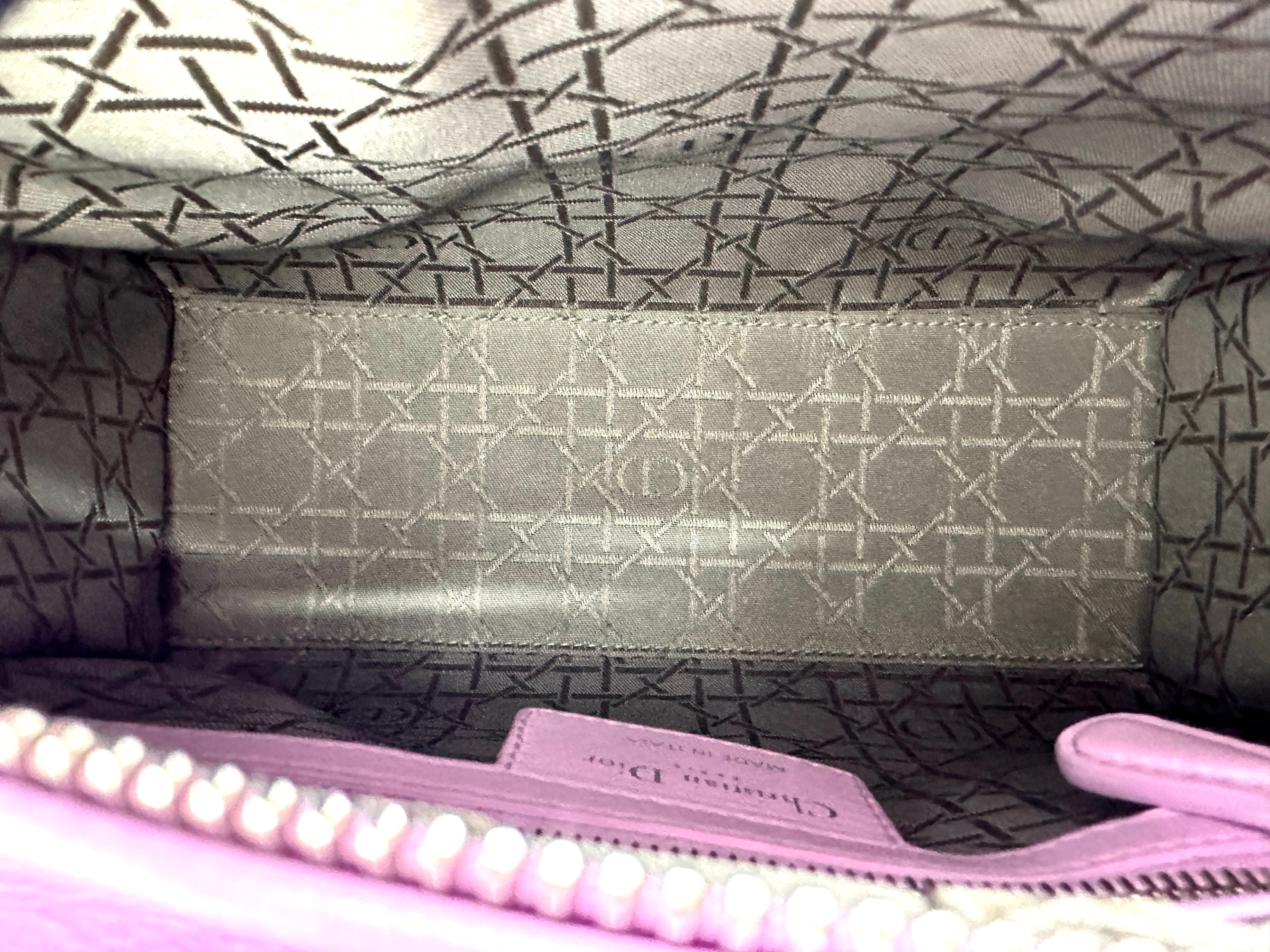 Christian Dior Lady Dior Pink Cannage Leather Handle Bag With Silver Charms DR730