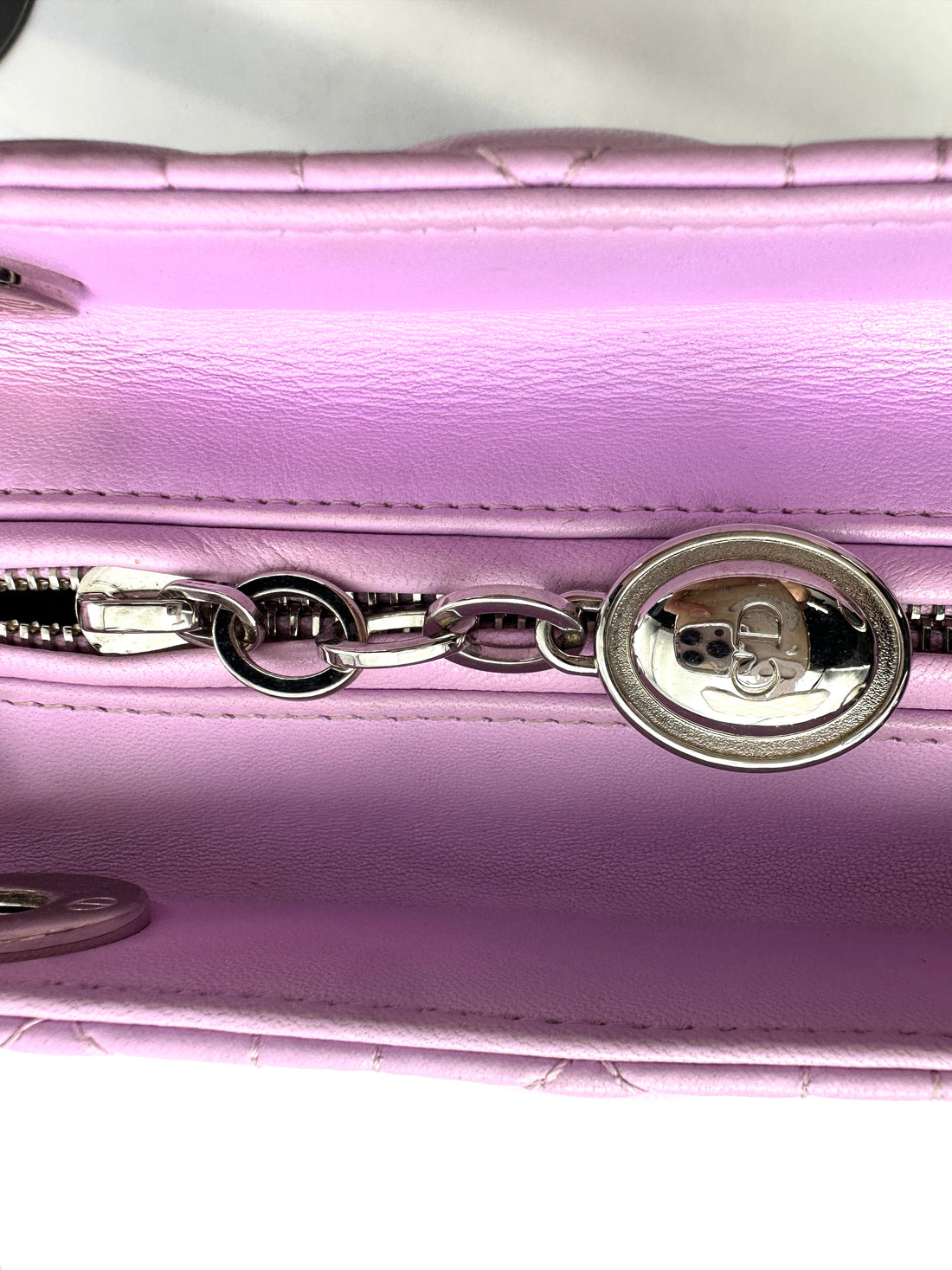 Christian Dior Lady Dior Pink Cannage Leather Handle Bag With Silver Charms DR730
