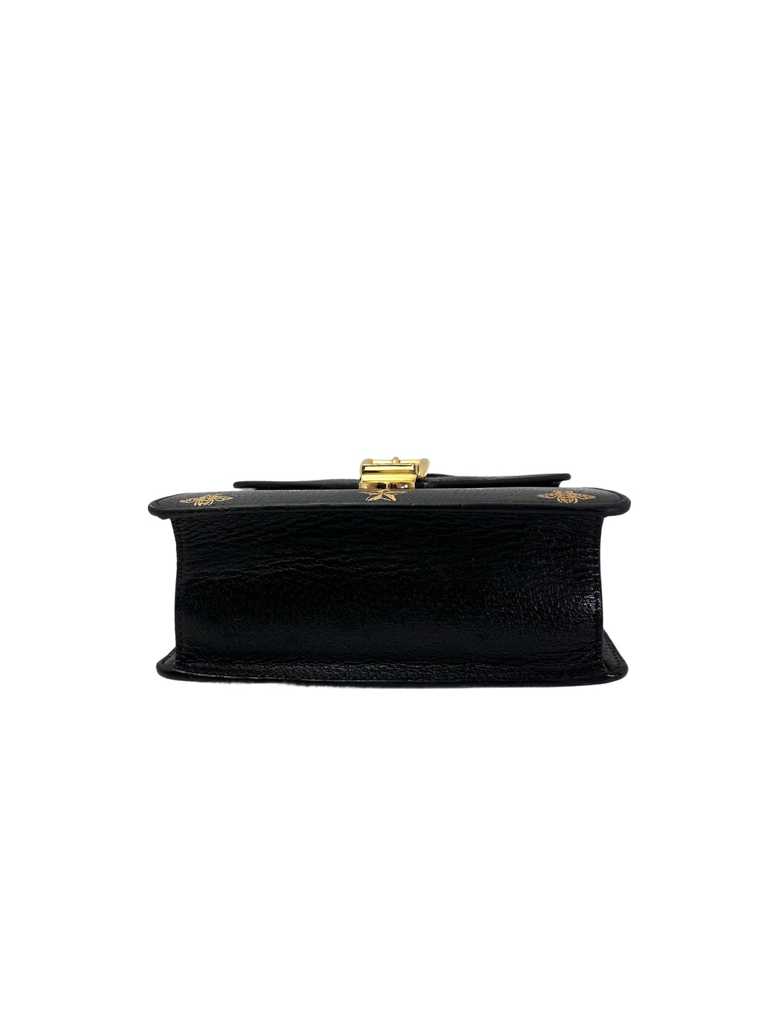 Gucci Sylvie Bee Star Black Leather Small Size Top Handle Bag GG968