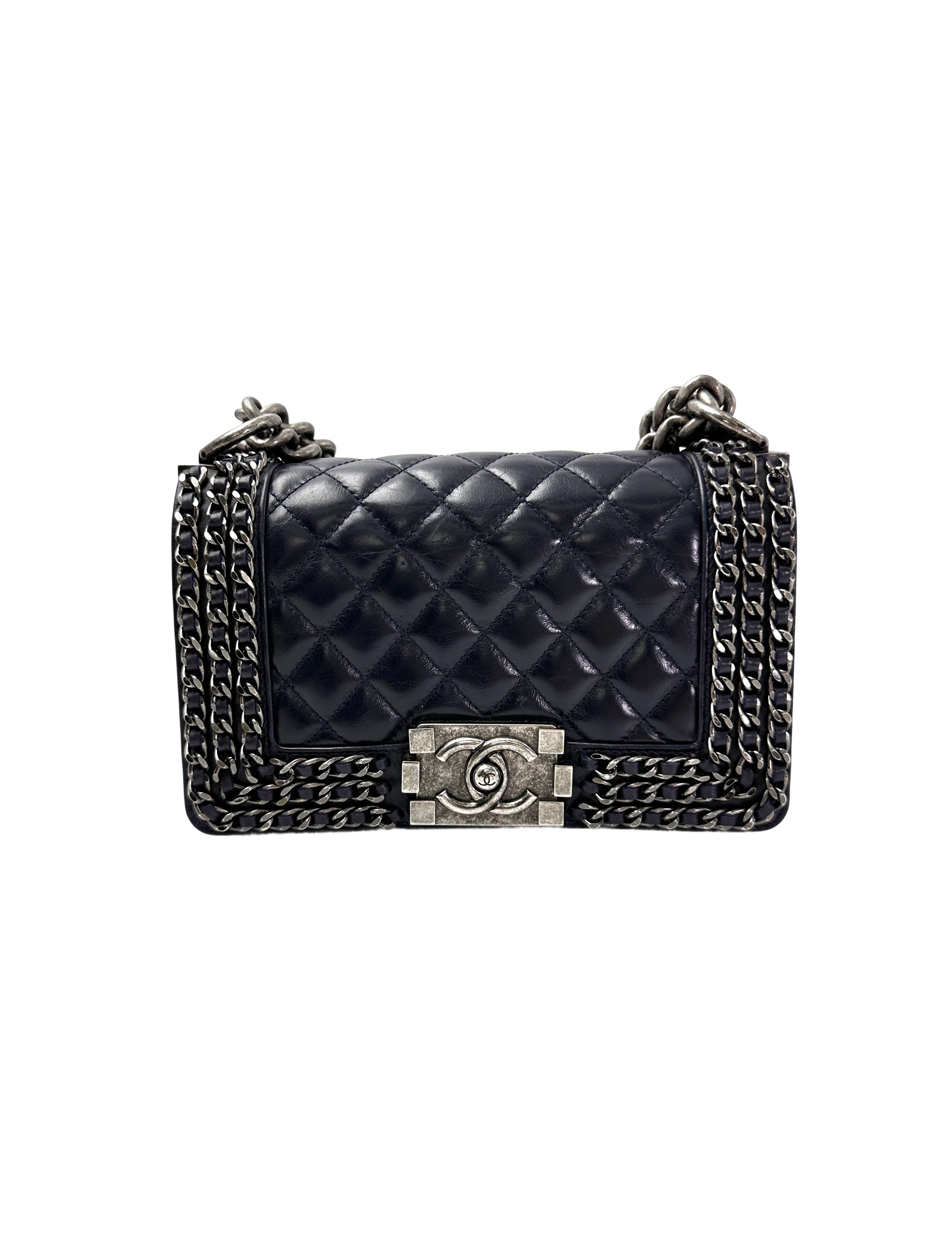 Chanel LeBoy Black Quilted Leather Flap Bag With Braided Chain Edges(23***02) CC1949