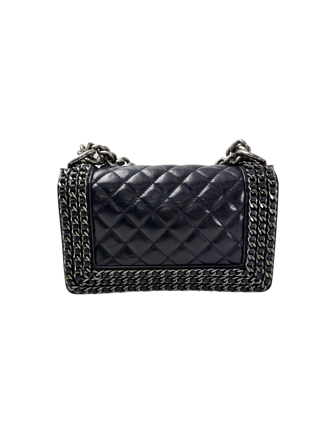 Chanel LeBoy Black Quilted Leather Flap Bag With Braided Chain Edges(23***02) CC1949