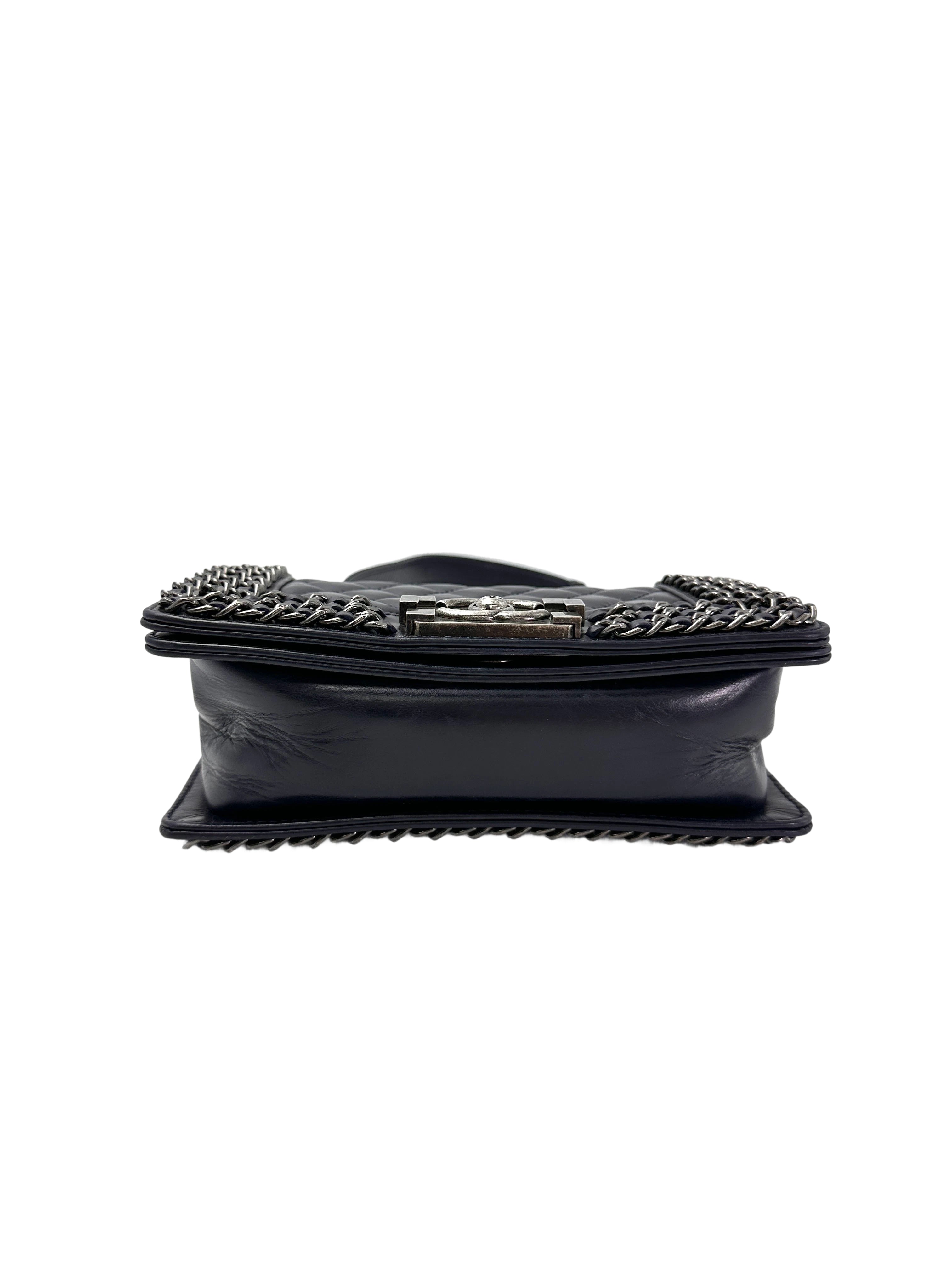 Chanel LeBoy Black Quilted Leather Flap Bag With Braided Chain Edges(23***02) CC1949