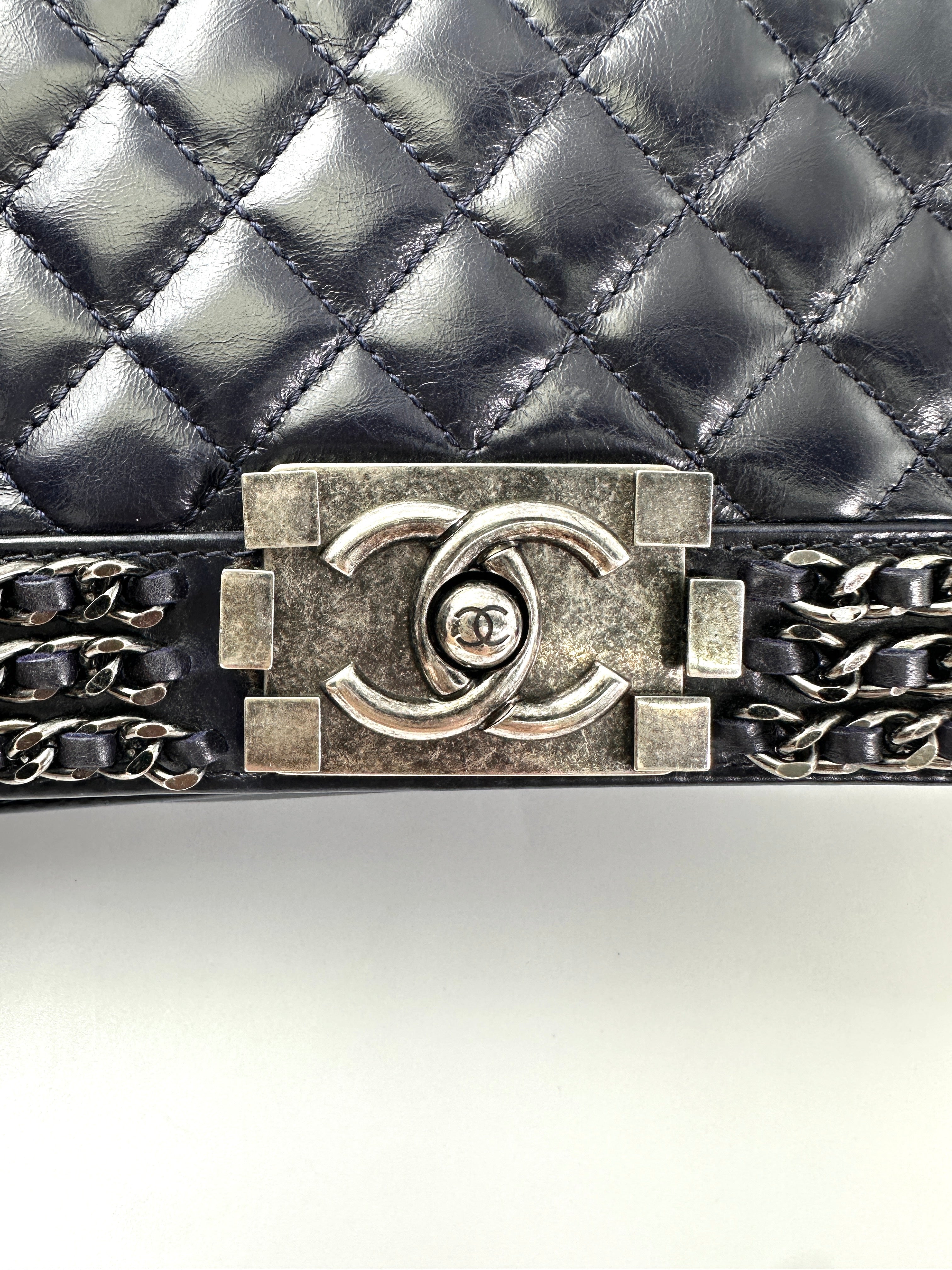 Chanel LeBoy Black Quilted Leather Flap Bag With Braided Chain Edges(23***02) CC1949