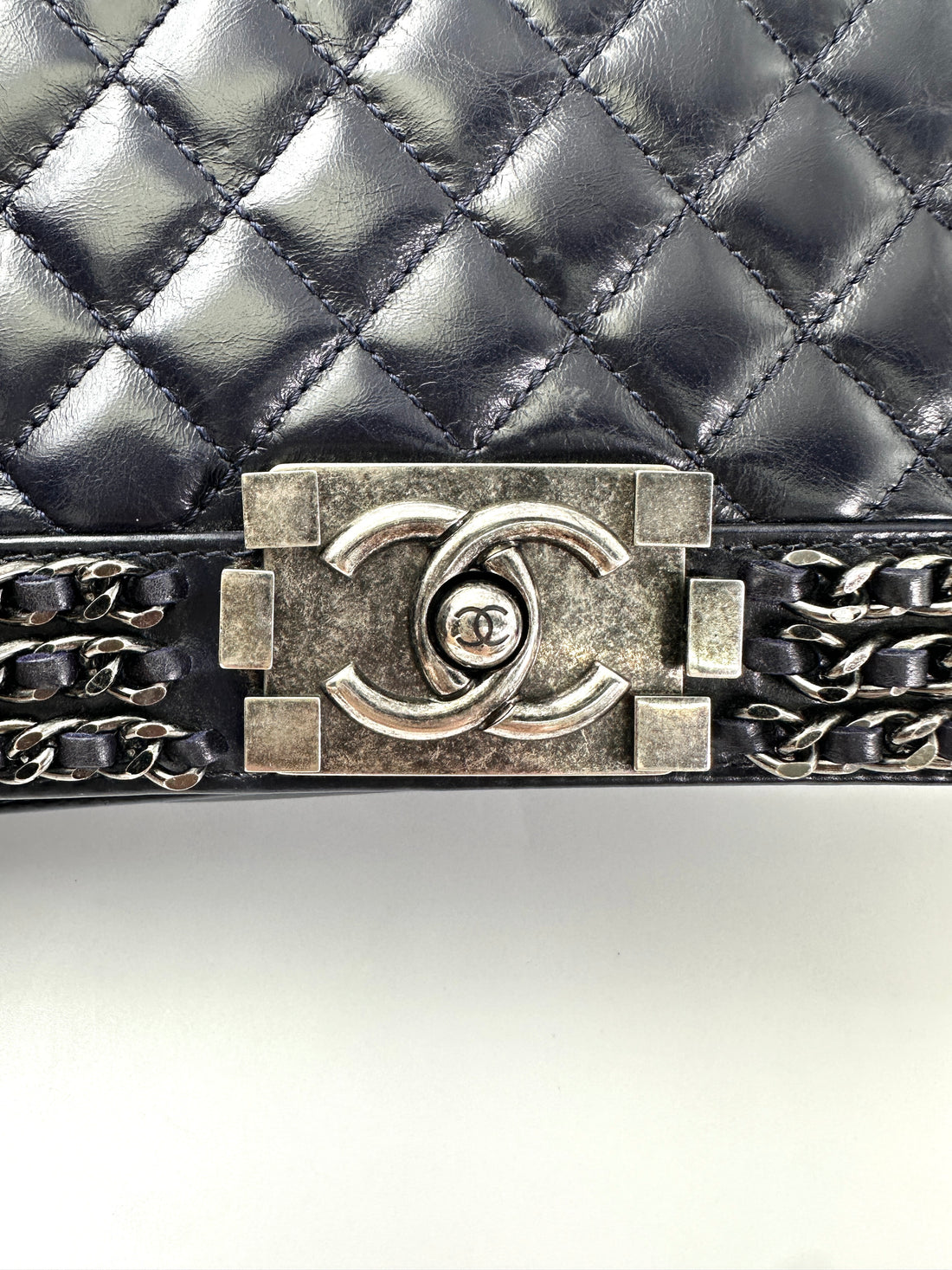 Chanel LeBoy Black Quilted Leather Flap Bag With Braided Chain Edges(23***02) CC1949