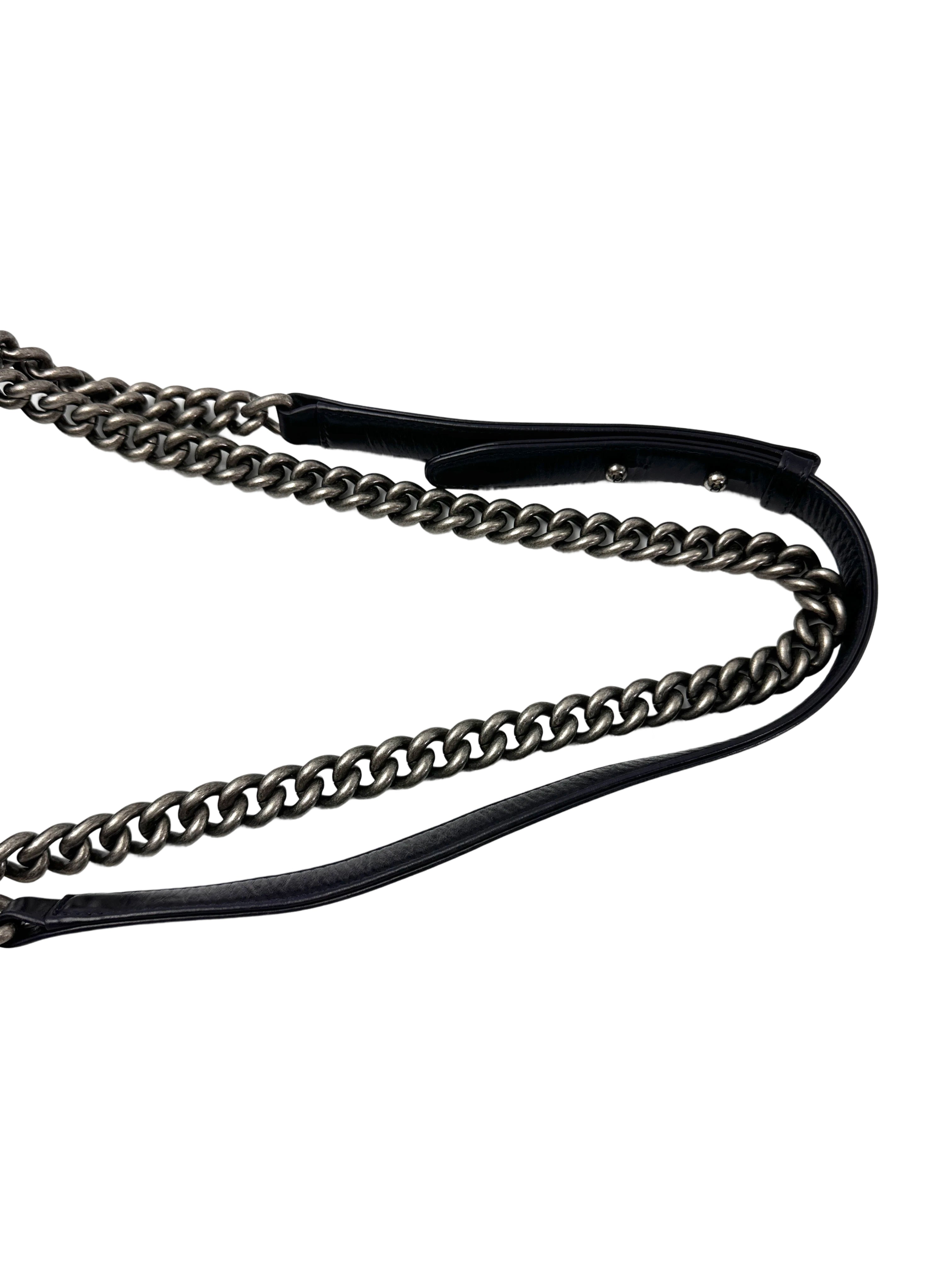 Chanel LeBoy Black Quilted Leather Flap Bag With Braided Chain Edges(23***02) CC1949