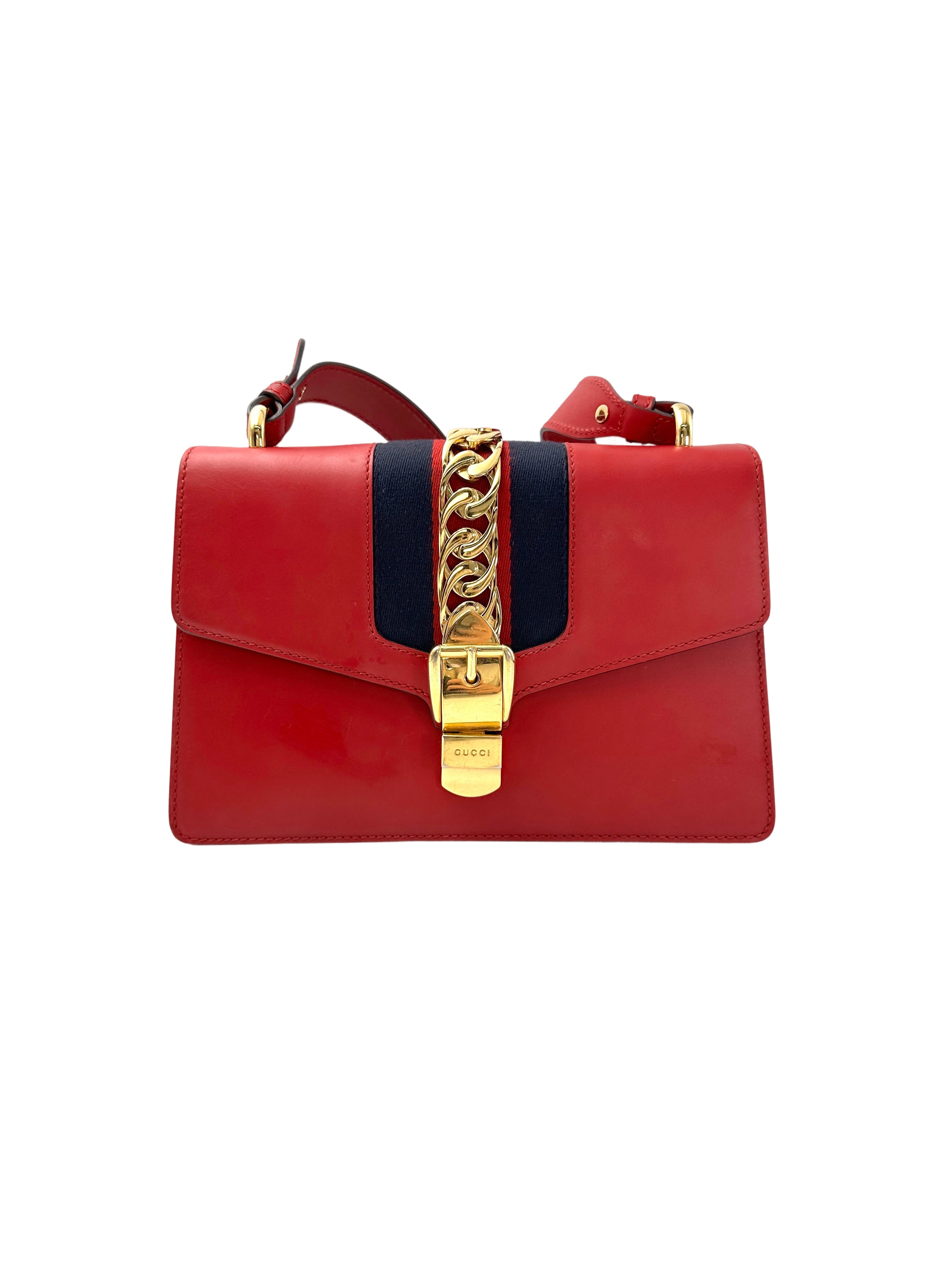 Gucci Sylvie Red Leather Medium Size Shoulder Bag GG979