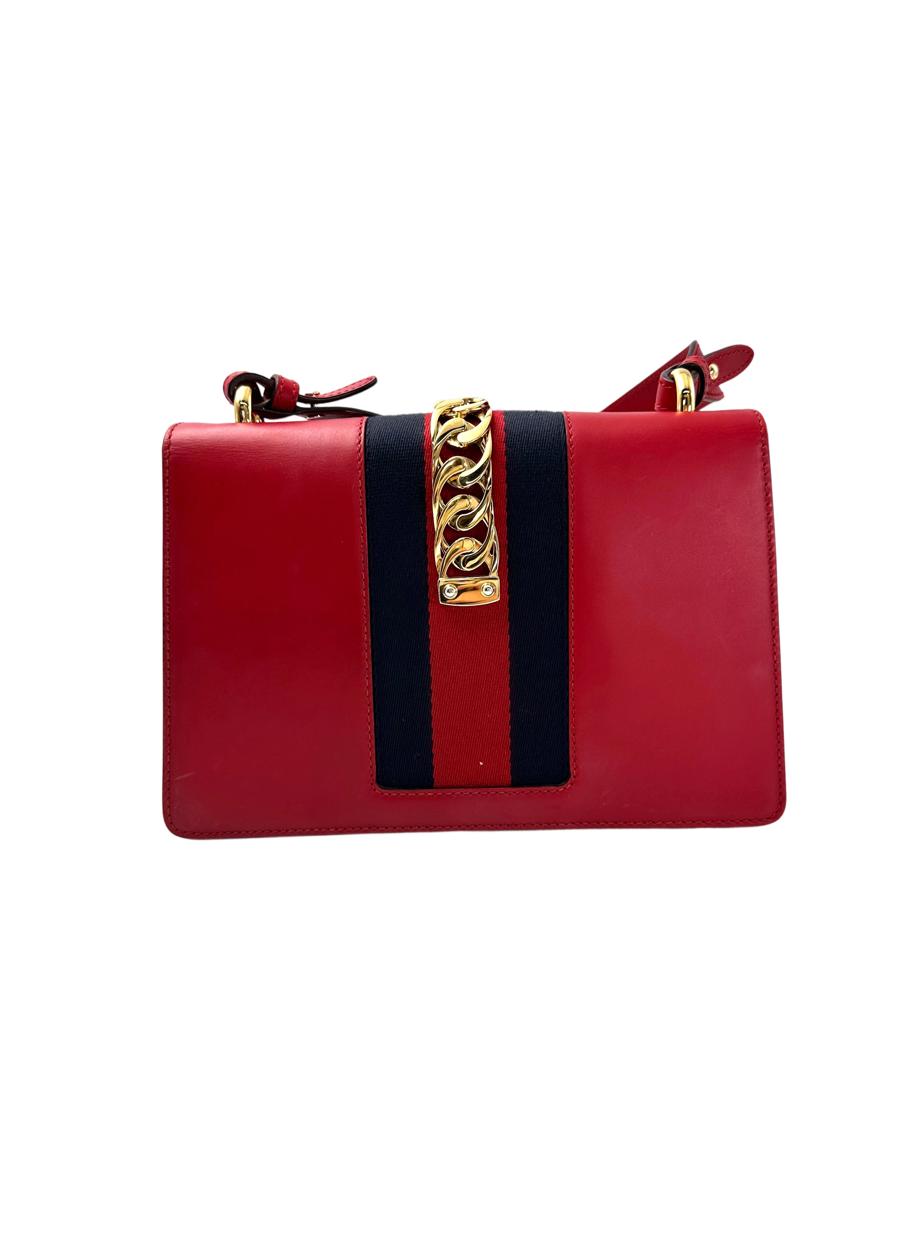 Gucci Sylvie Red Leather Medium Size Shoulder Bag GG979