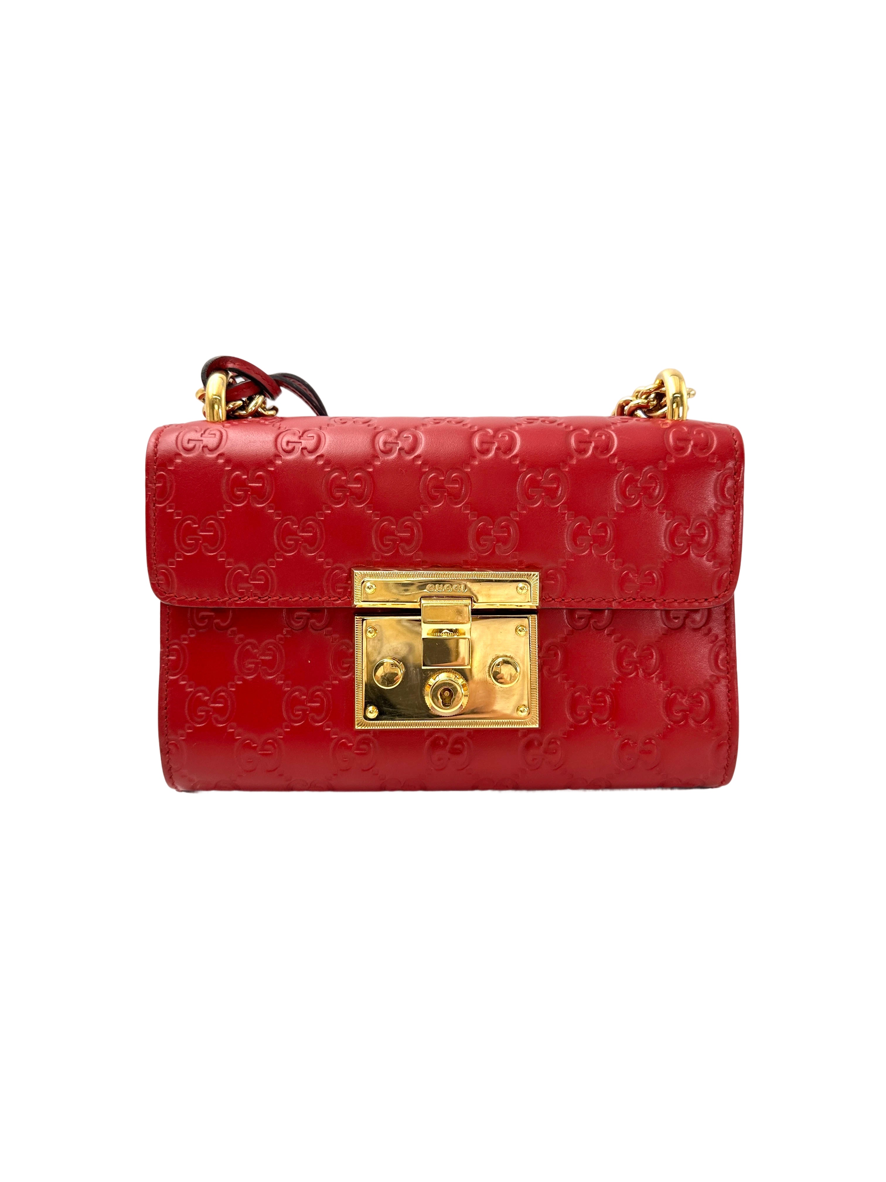Gucci Padlock Red Guccissima Leather Shoulder Bag GG969