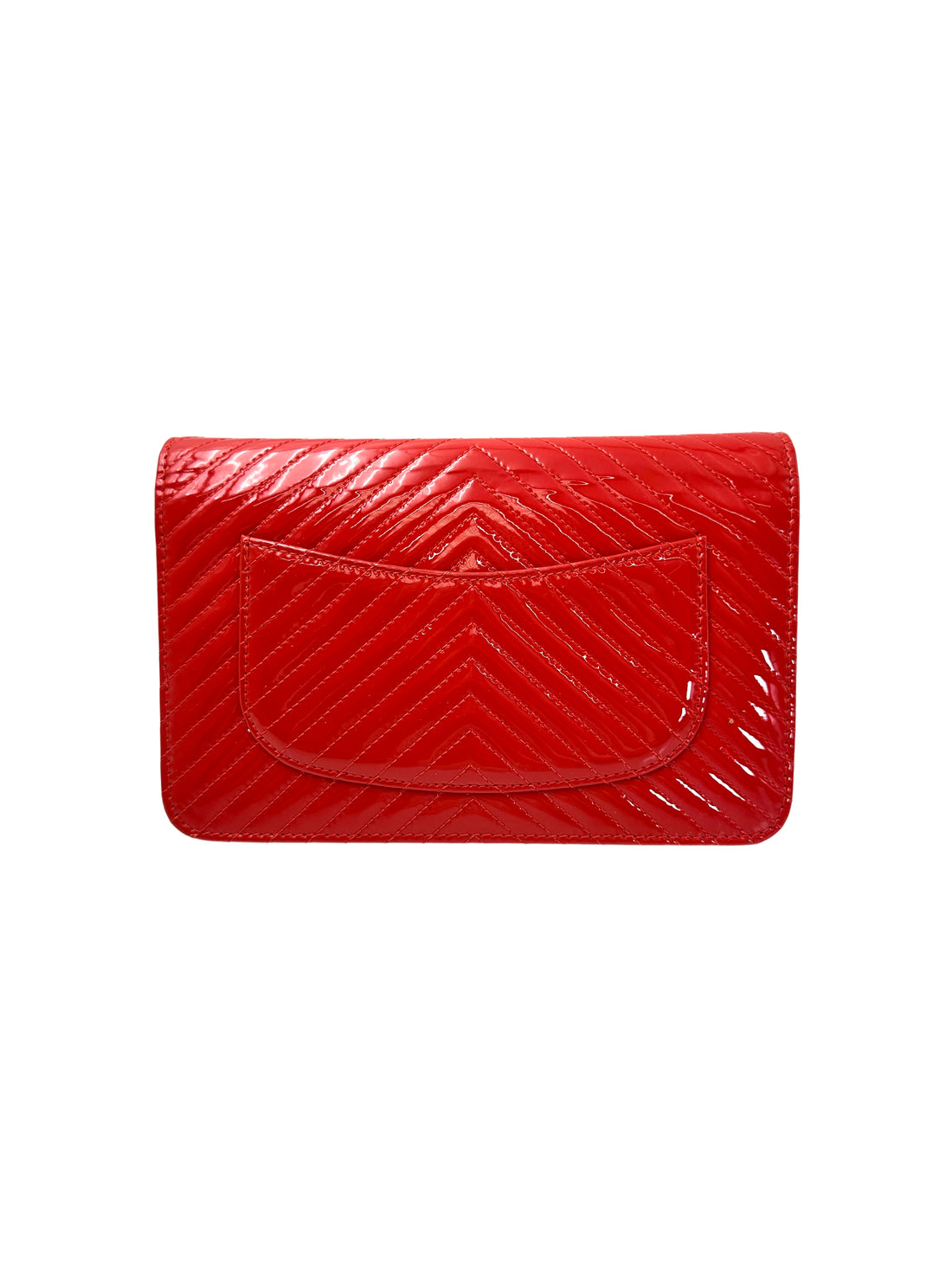 Chanel Red Chevron Quilted Patent Leather Wallet On Chain(20***35) CC1951