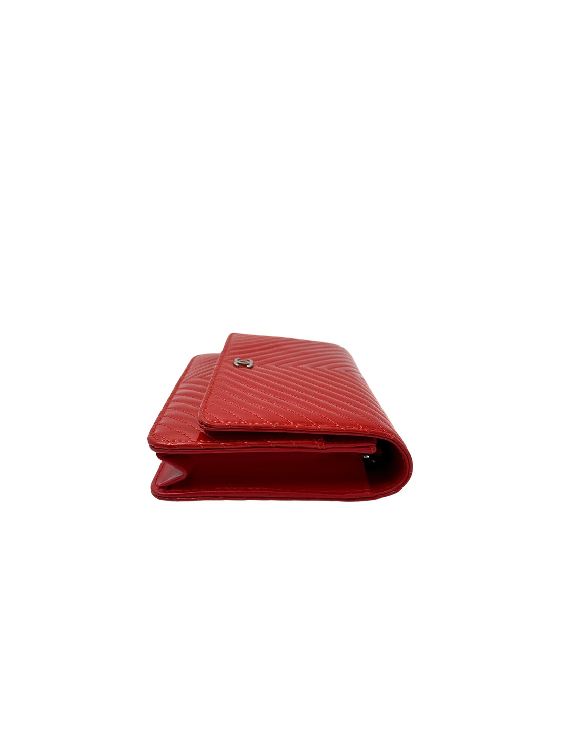 Chanel Red Chevron Quilted Patent Leather Wallet On Chain(20***35) CC1951