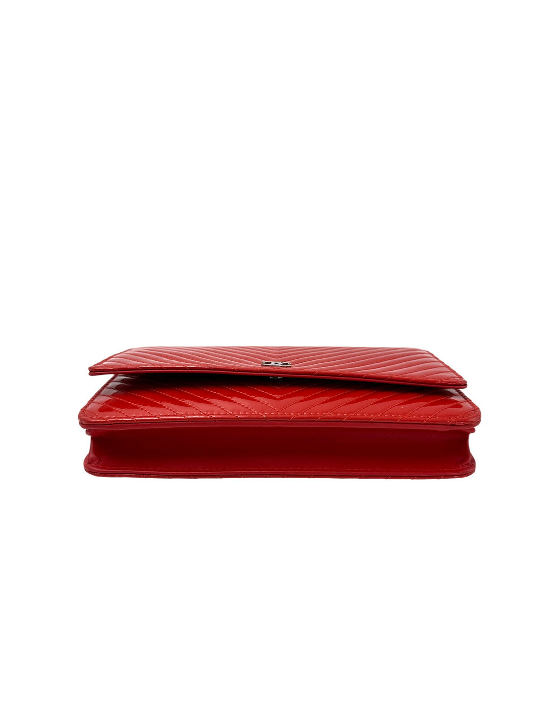 Chanel Red Chevron Quilted Patent Leather Wallet On Chain(20***35) CC1951
