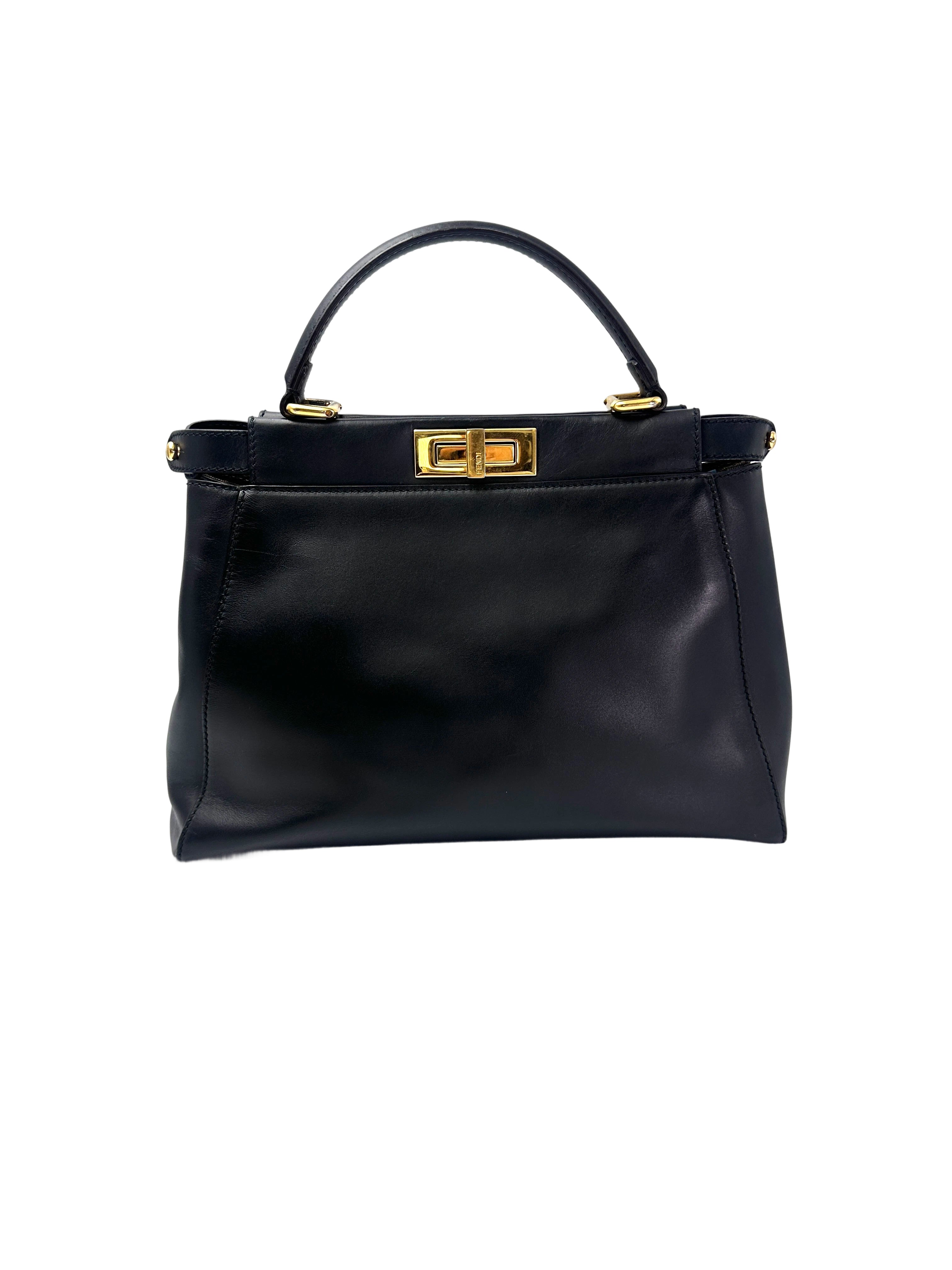 Fendi Peekaboo Black Leather Medium Size Handle Bag FF103