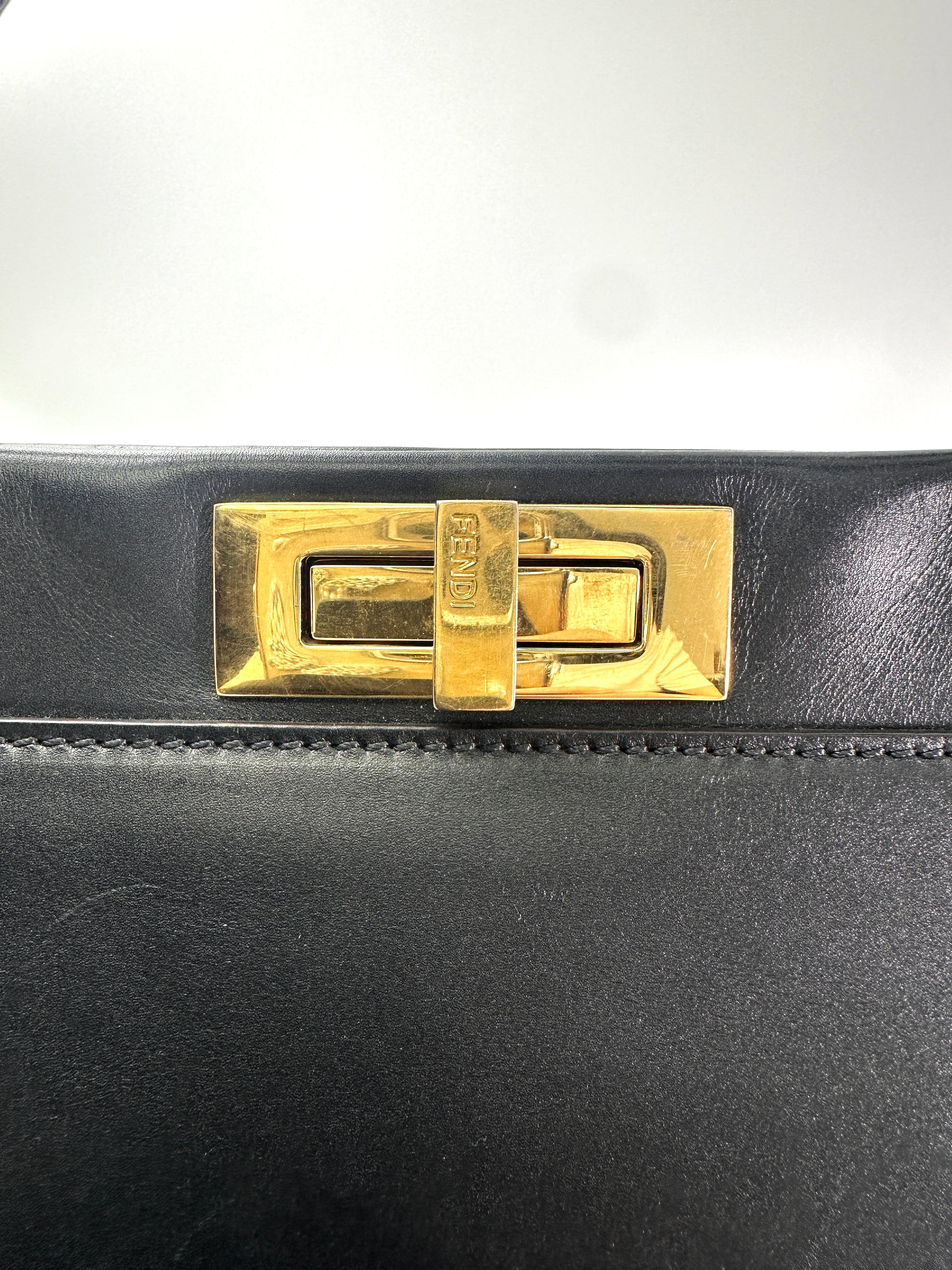 Fendi Peekaboo Black Leather Medium Size Handle Bag FF103