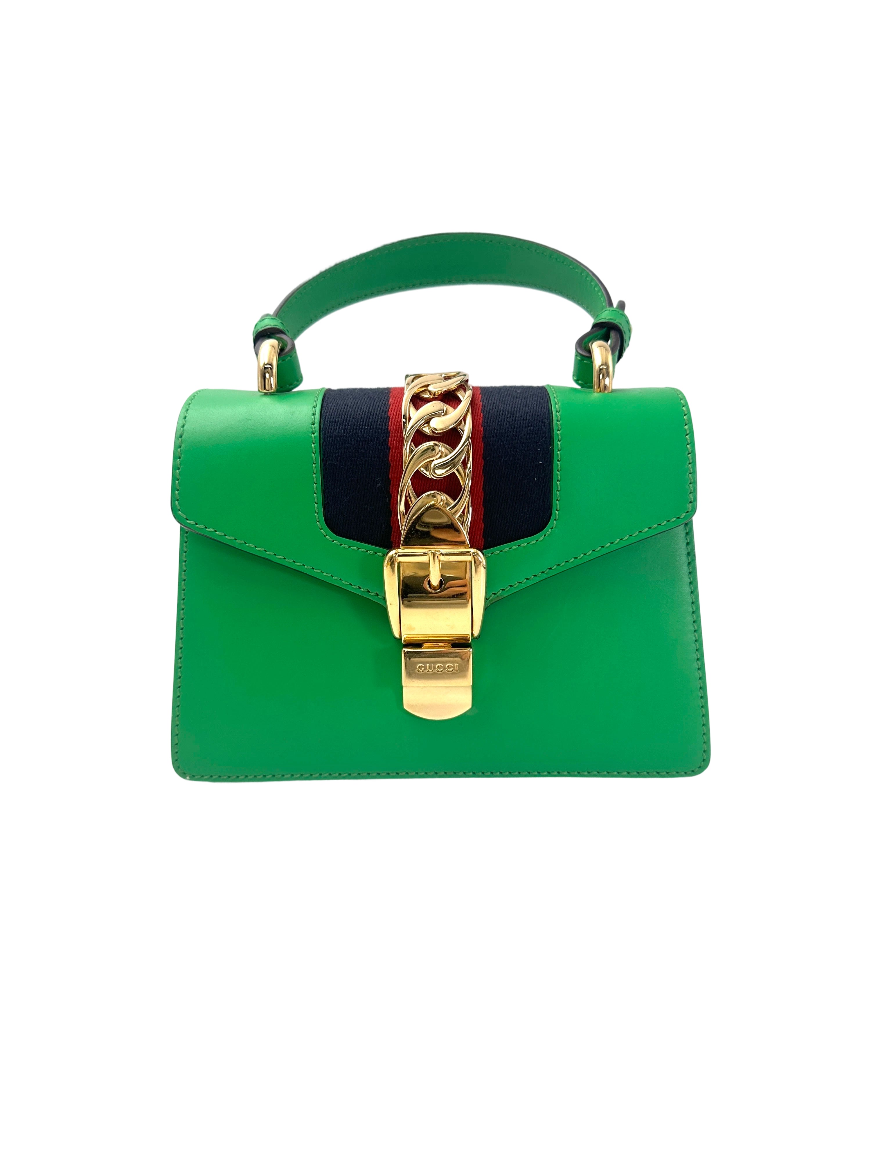 Gucci Sylvie Green Leather Small Size Shoulder Bag GG972
