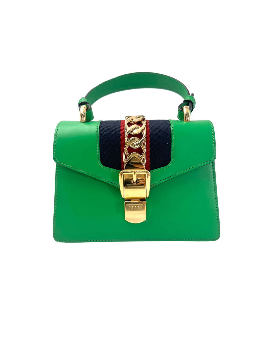 Gucci Sylvie Green Leather Small Size Shoulder Bag GG972