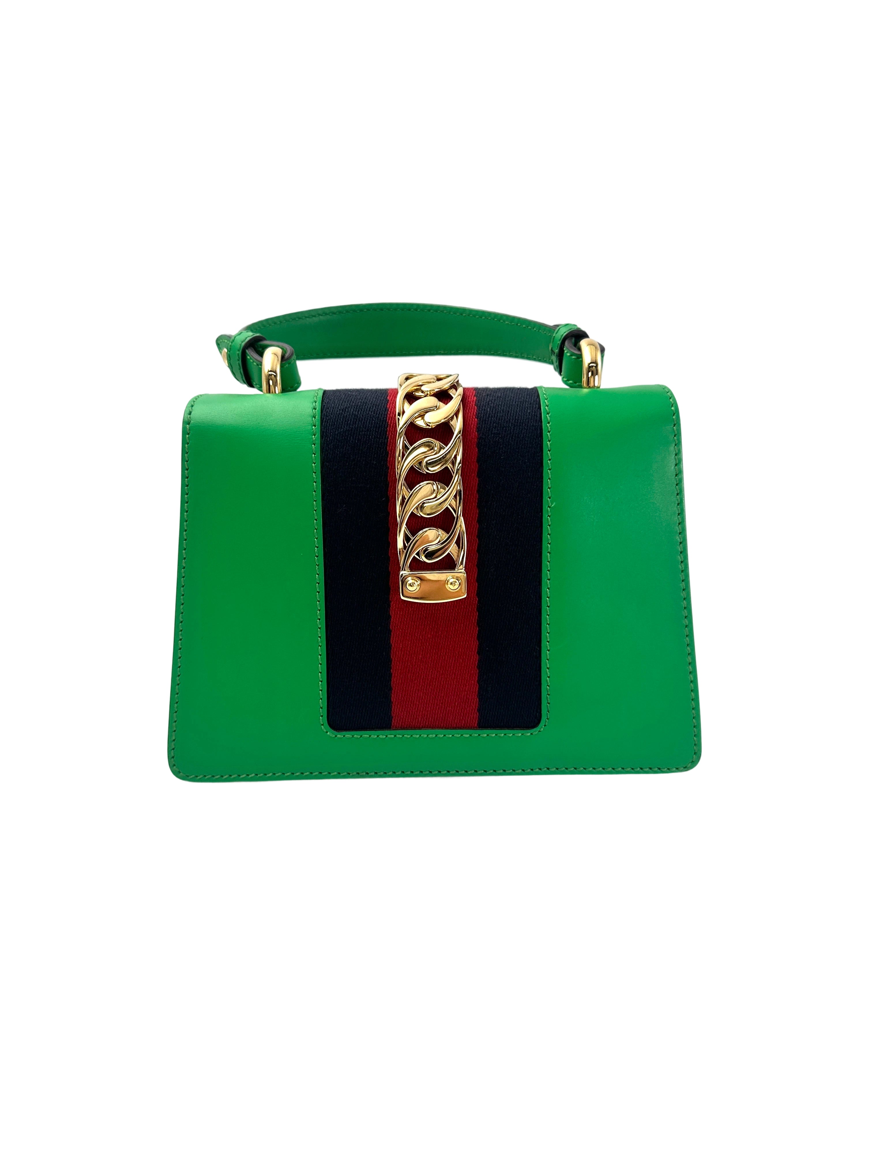Gucci Sylvie Green Leather Small Size Shoulder Bag GG972