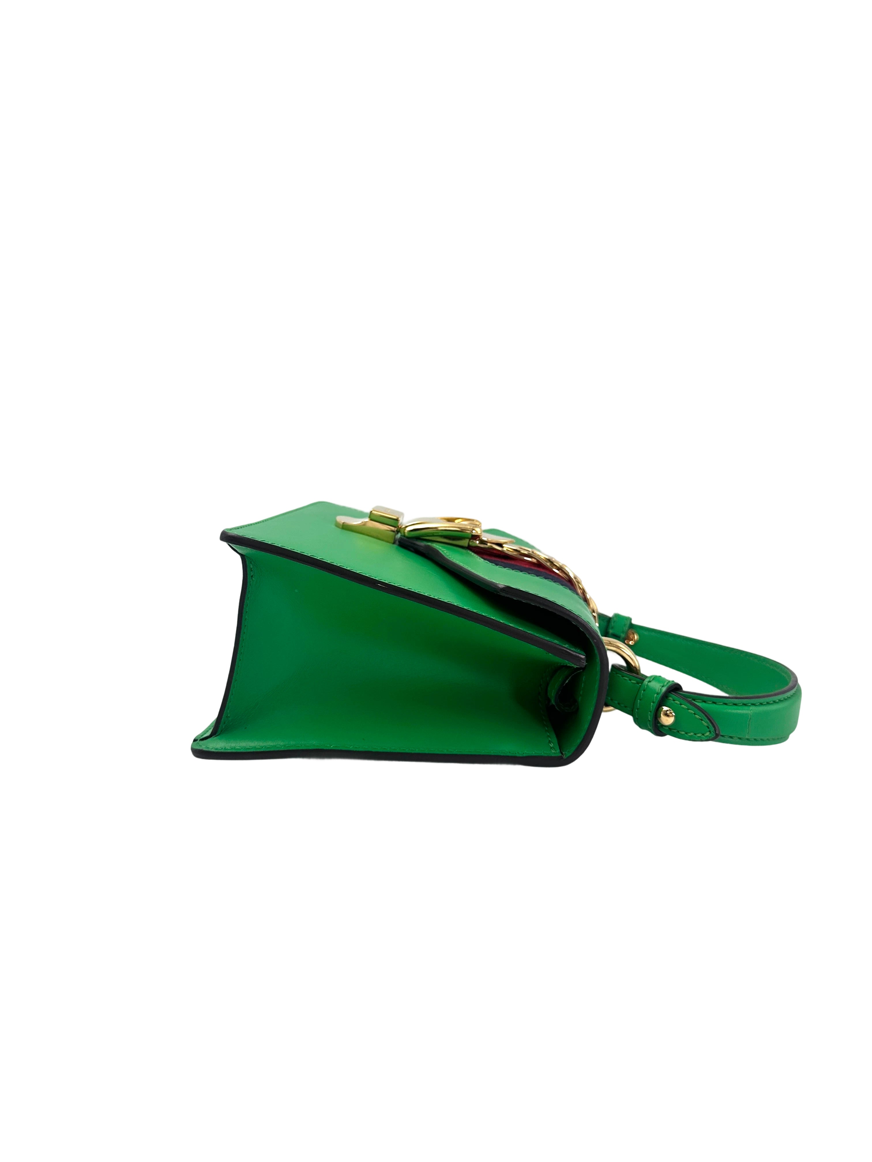 Gucci Sylvie Green Leather Small Size Shoulder Bag GG972