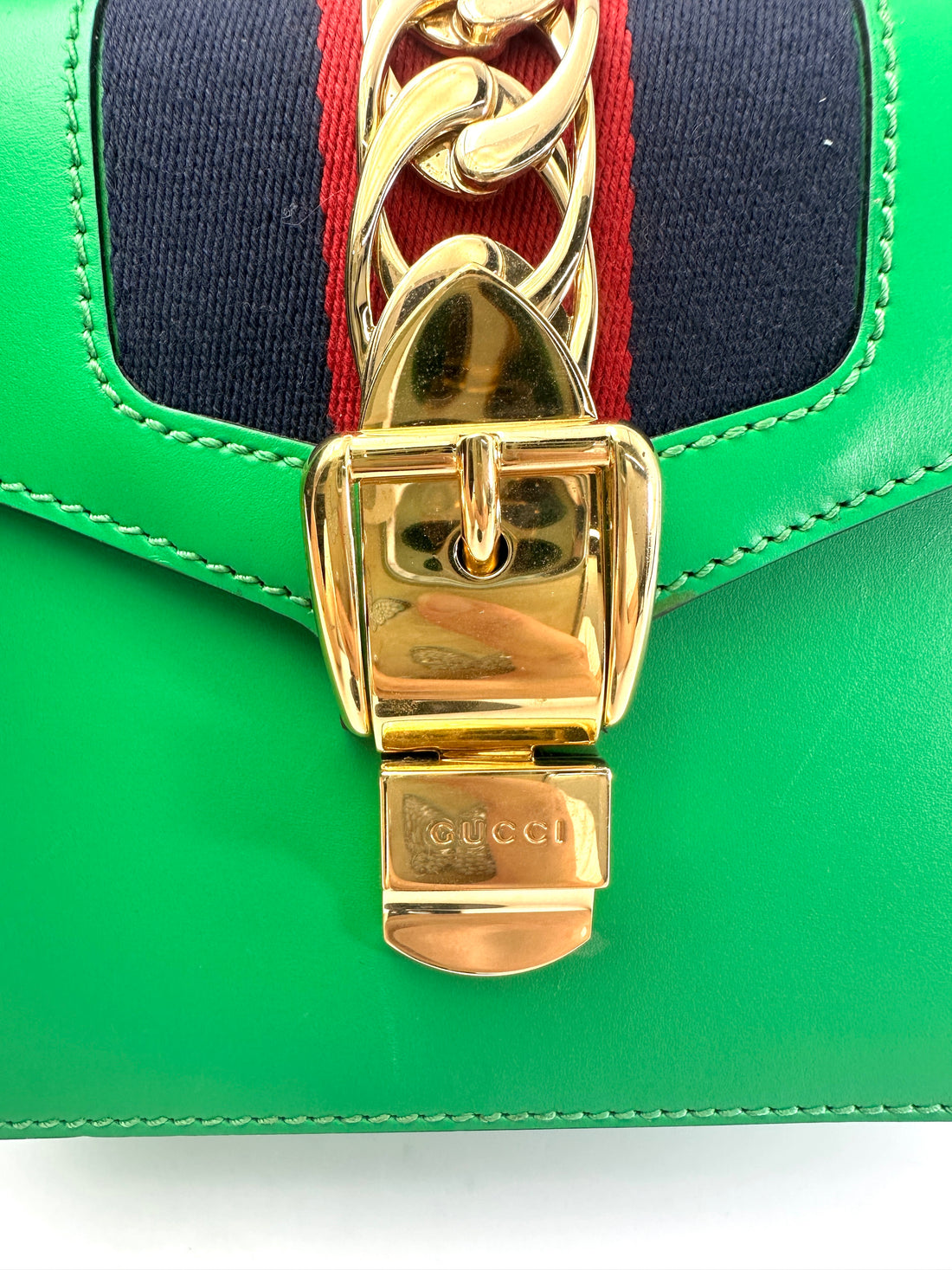 Gucci Sylvie Green Leather Small Size Shoulder Bag GG972