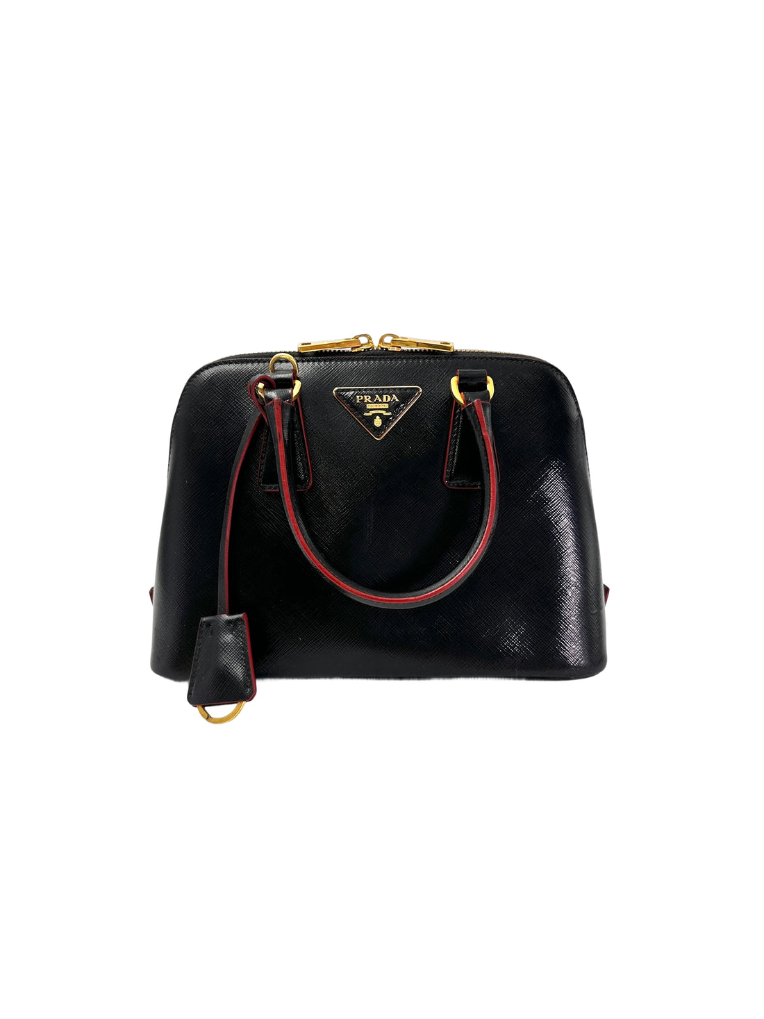 Prada Promenade Black Saffiano Patent Leather Handle Bag PR325